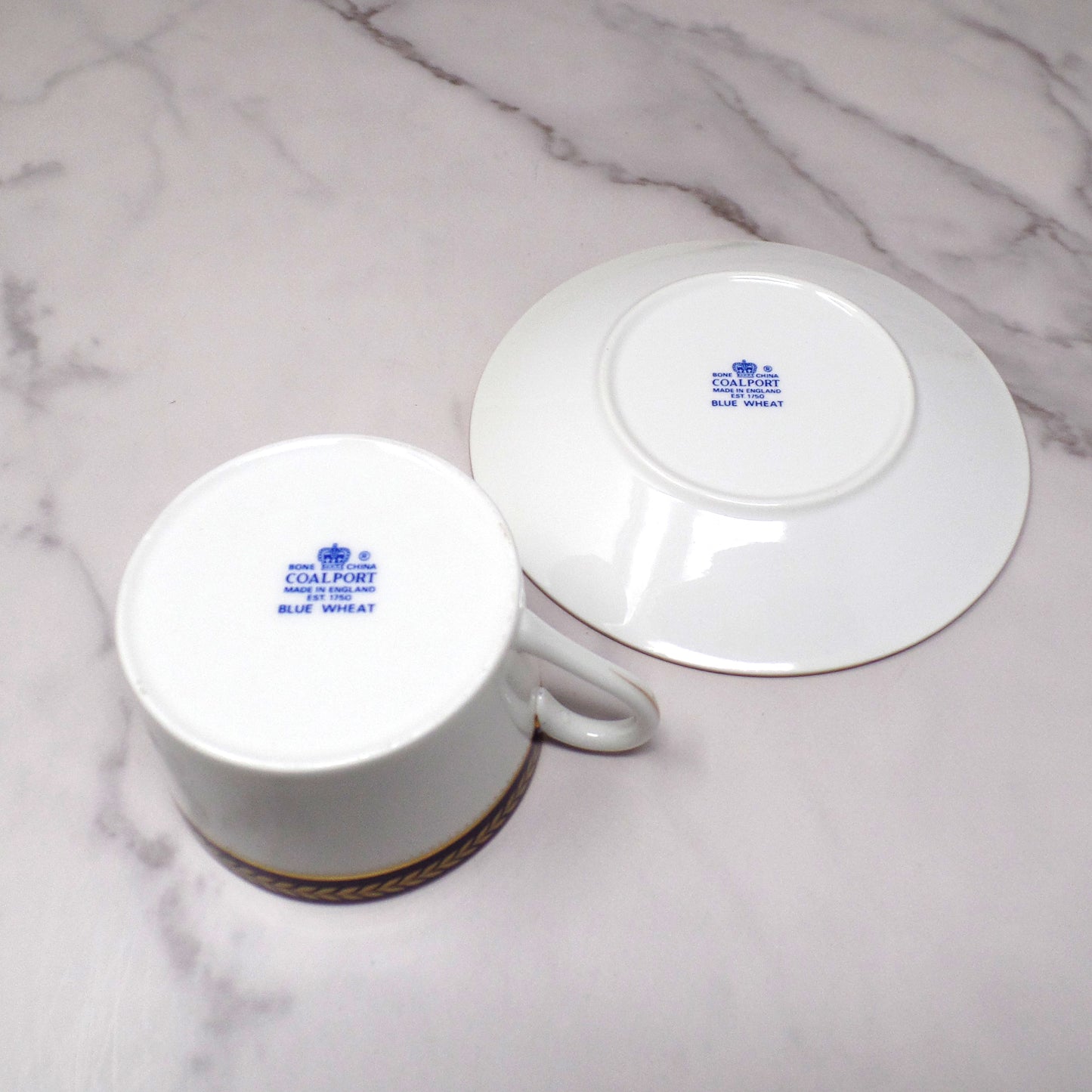 Vintage Coalport Bone China Blue Wheat Flat Cup and Saucer (1972-93)