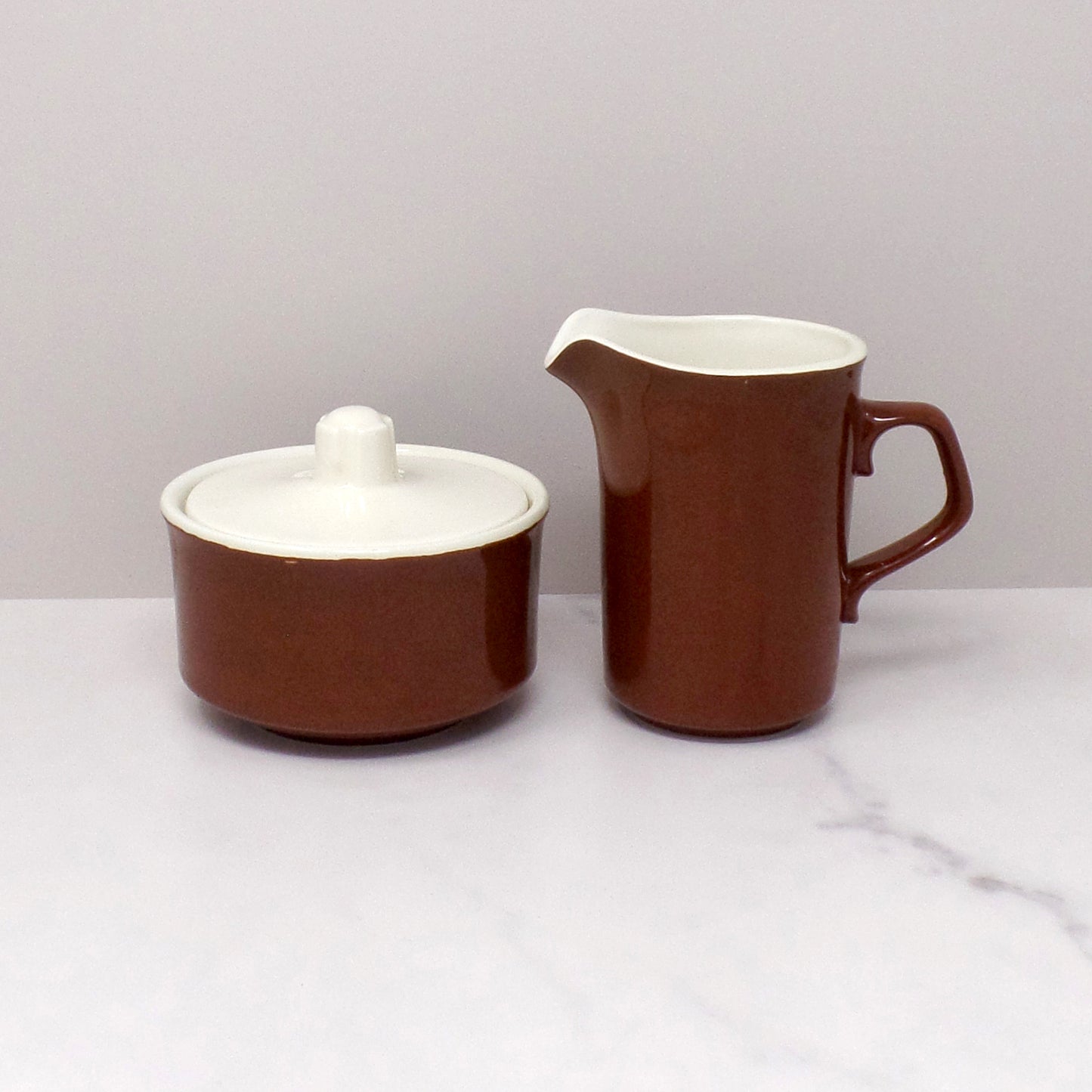 Vintage Brown & Ivory Ceramic Cream and Sugar Set - Mid-Century Modern, Made in USA (1960s)