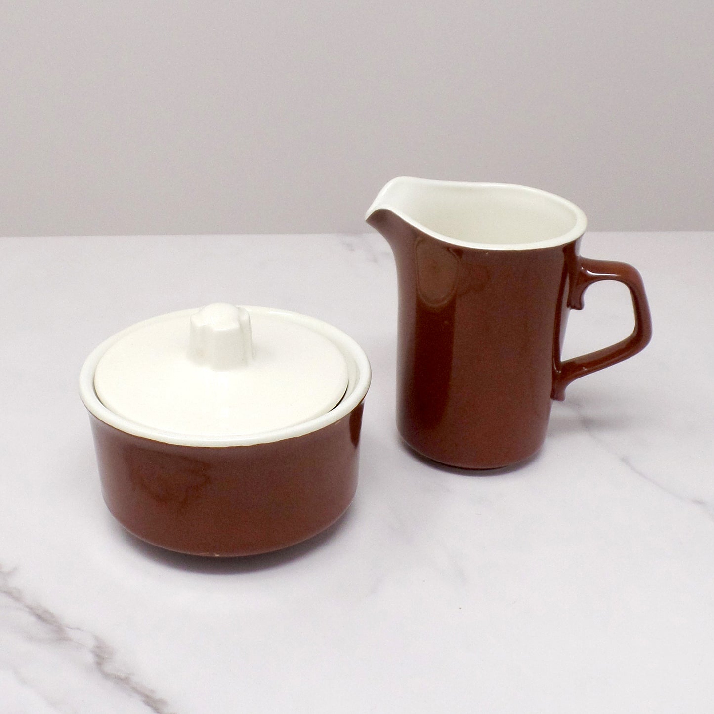 Vintage Brown & Ivory Ceramic Cream and Sugar Set - Mid-Century Modern, Made in USA (1960s)