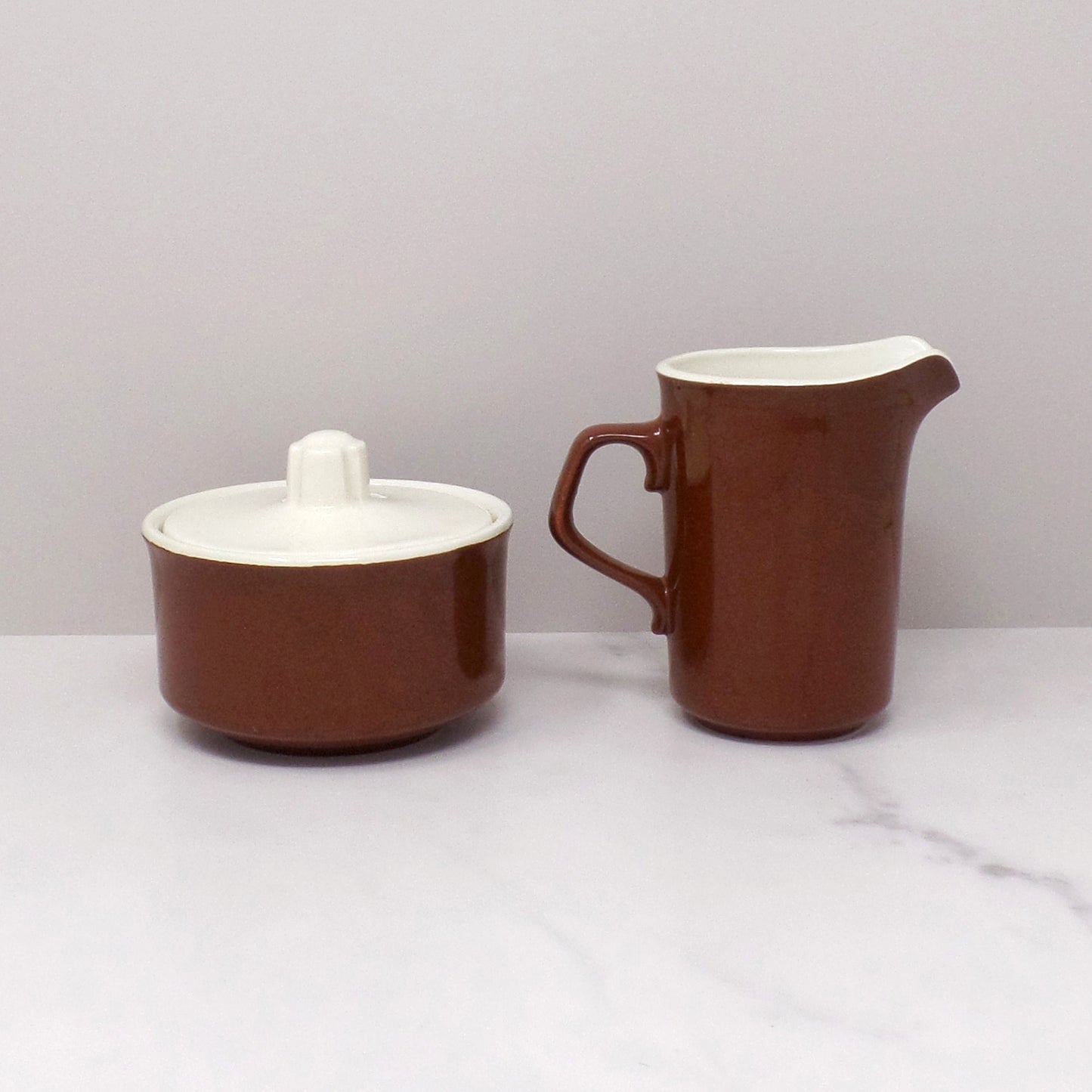 Vintage Brown & Ivory Ceramic Cream and Sugar Set - Mid-Century Modern, Made in USA (1960s)