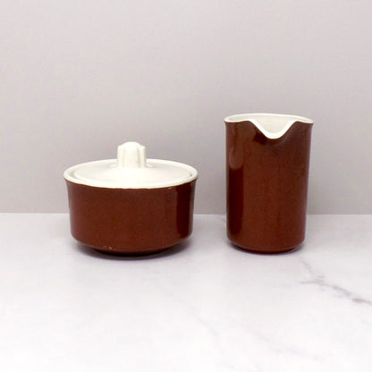 Vintage Brown & Ivory Ceramic Cream and Sugar Set - Mid-Century Modern, Made in USA (1960s)