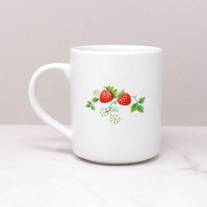 Vintage White Ceramic Strawberry Mug, 8 oz (1980s)