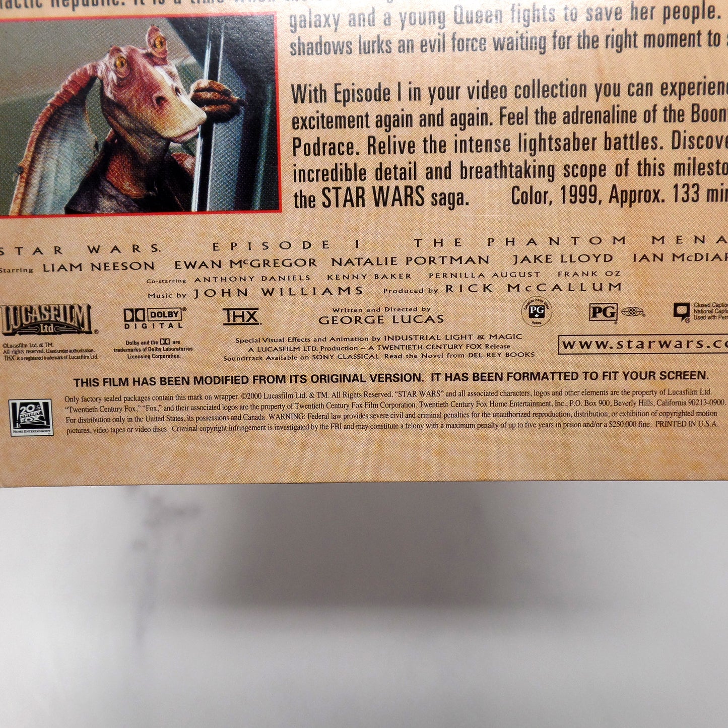 Vintage Star Wars I: The Phantom Menace VHS Tape, Fullscreen (2000)