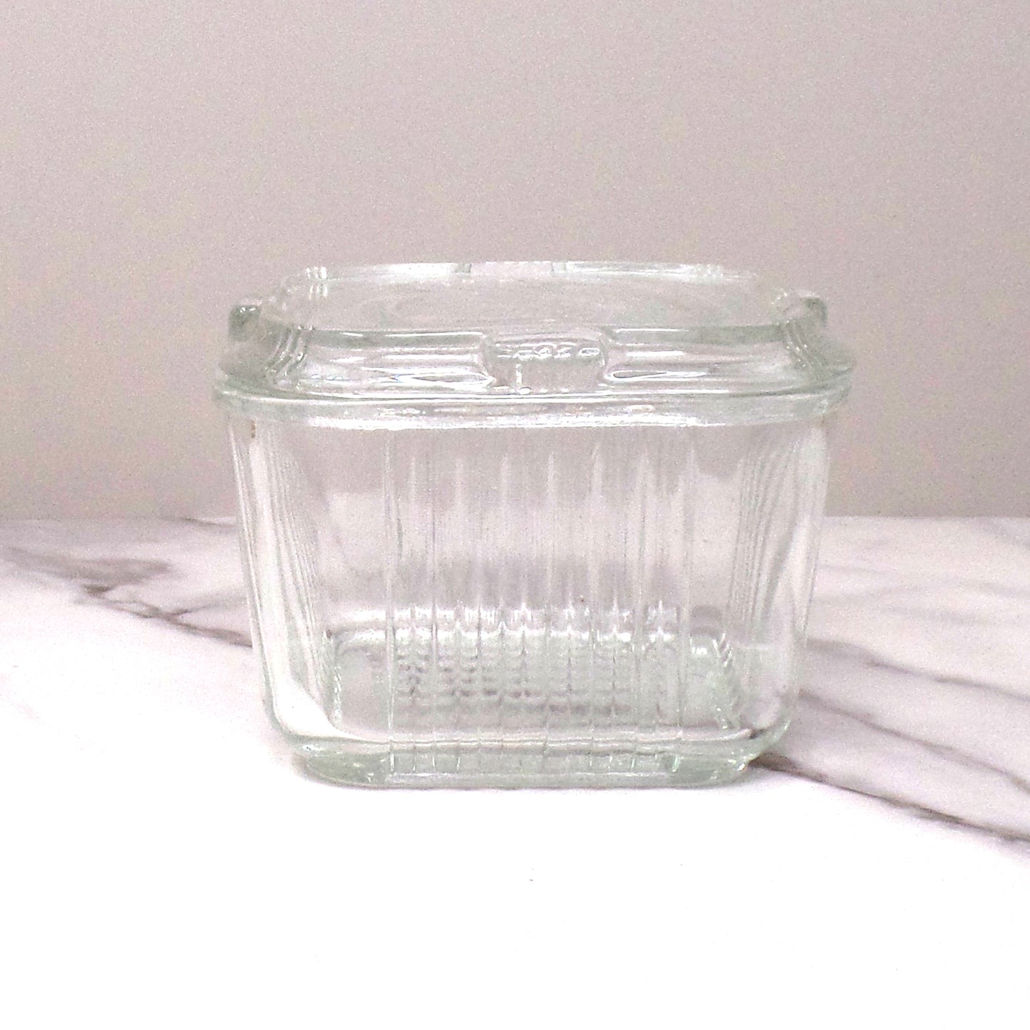 Vintage Federal Glass Refrigerator Dish - Ribbed Sides with Vegetables on Lid (1950s)
