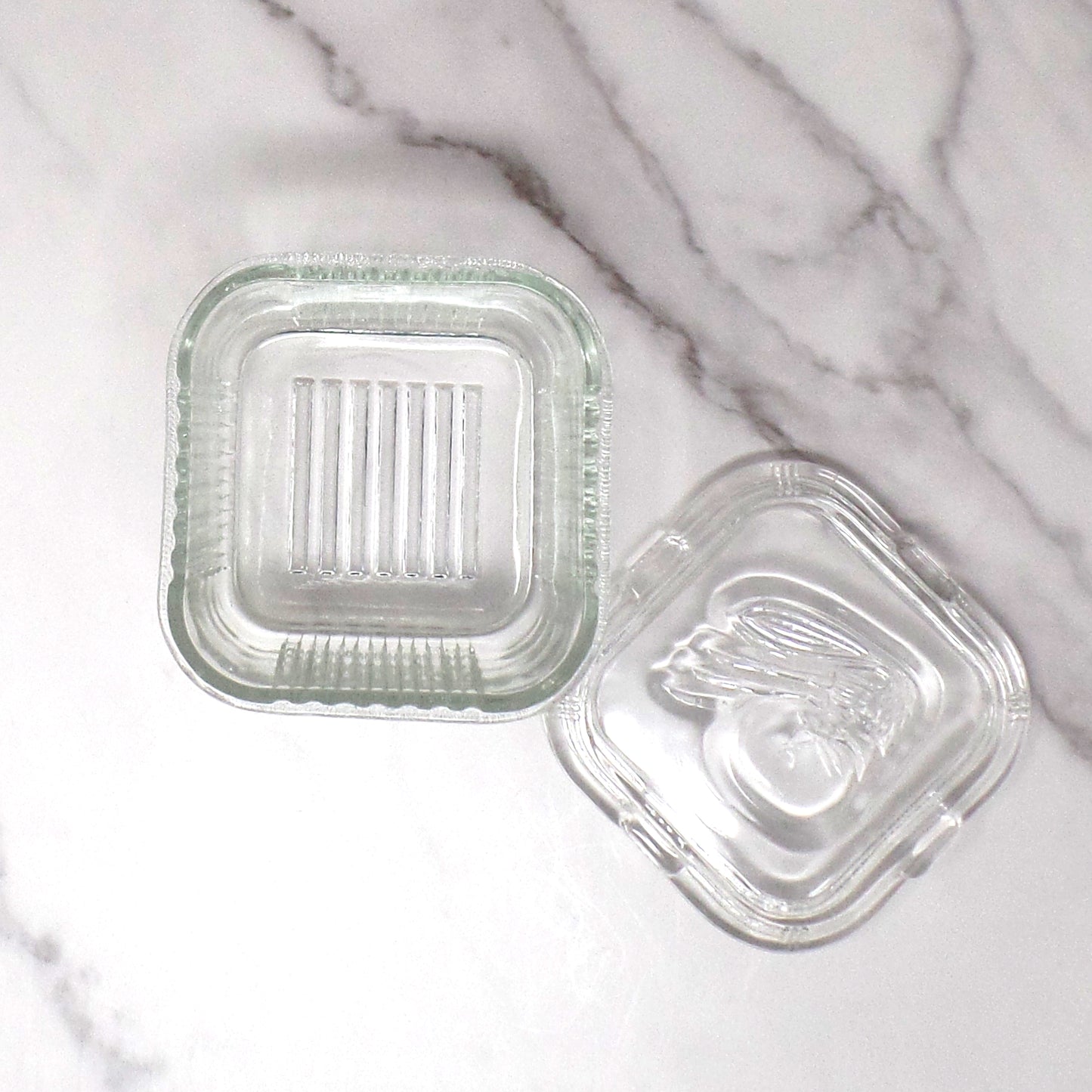 Vintage Federal Glass Refrigerator Dish - Ribbed Sides with Vegetables on Lid (1950s)