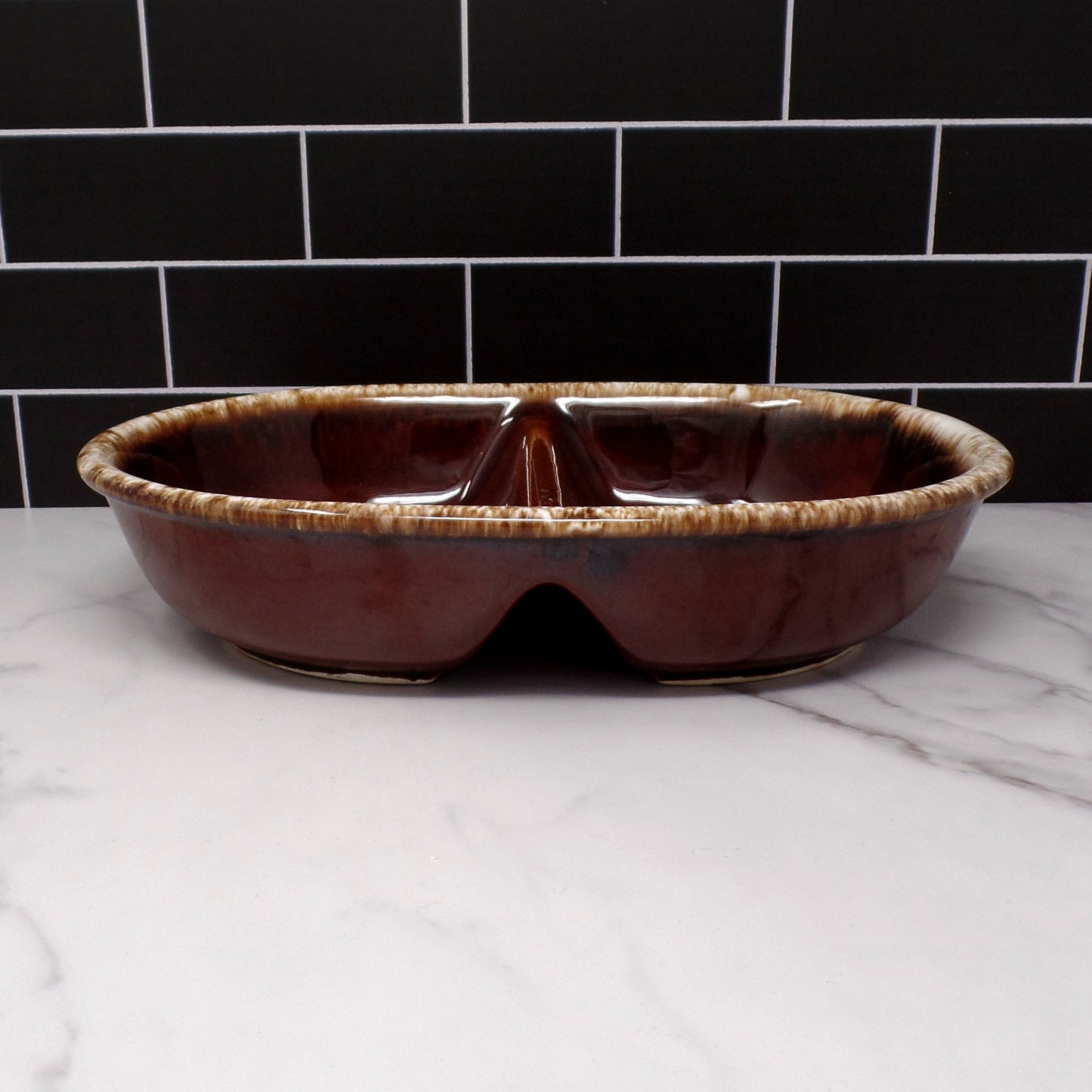 Vintage Hull Brown Drip Divided Serving Dish or Platter