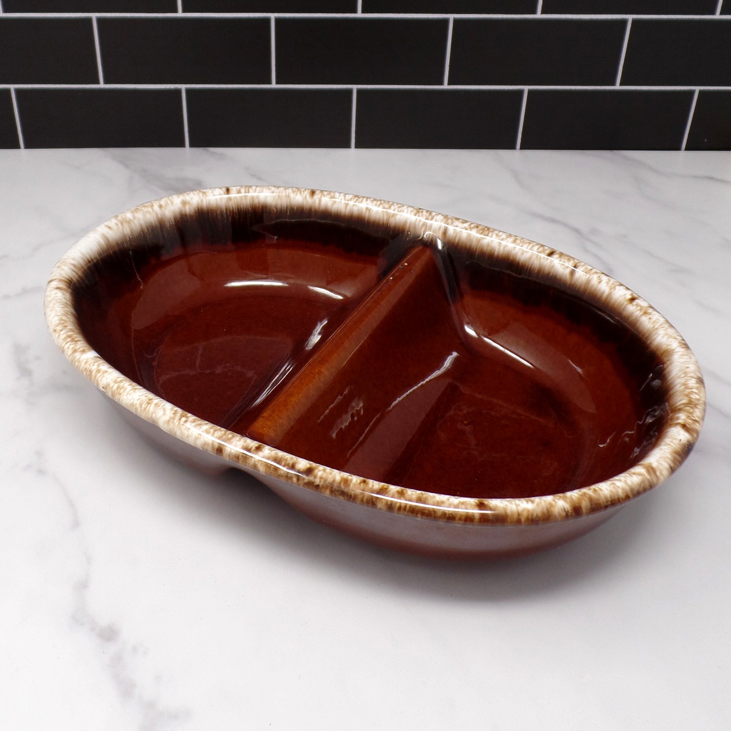 Vintage Hull Brown Drip Divided Serving Dish or Platter