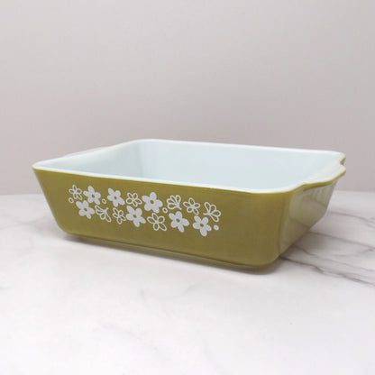 Vintage Pyrex Refrigerator Dish (1.5 Qt / model 503) with Glass Lid - Spring Blossom Green / Crazy Daisy