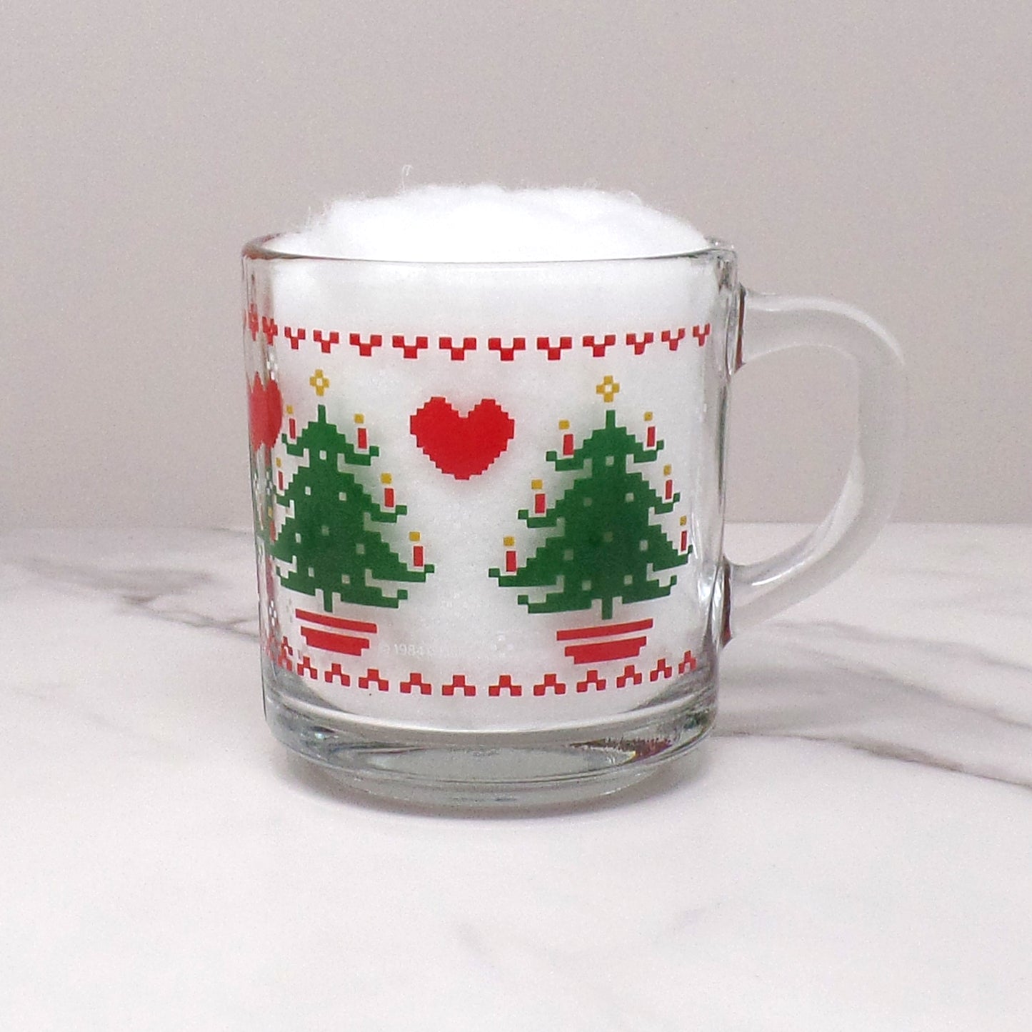 Vintage Anchor Hocking Glass Mug, CHD Cross-Stitch / Pixelated Christmas - Set of 2 (1984)