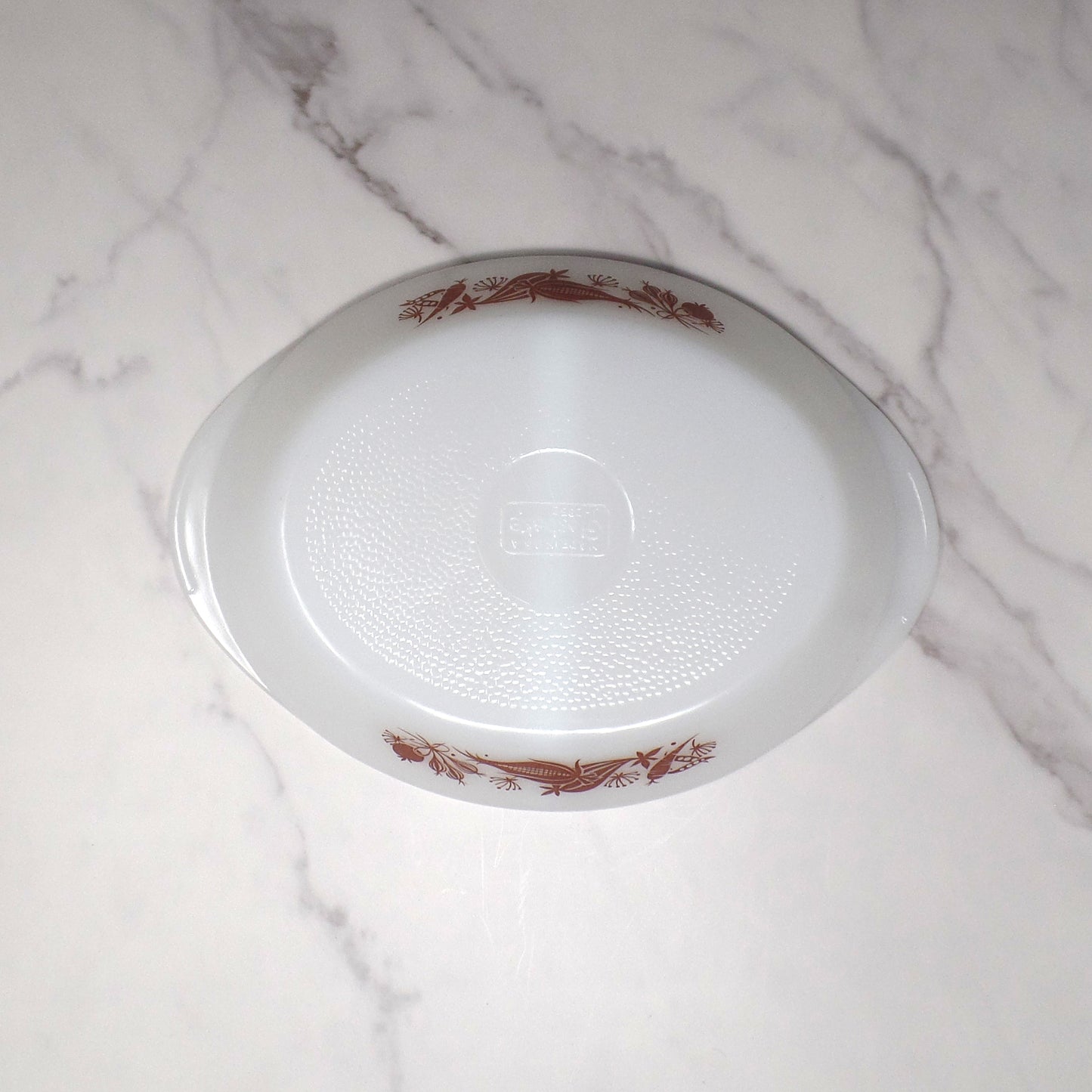 Vintage Glasbake Divided Casserole Dish (J-2352) - Brown Vegetable Medley (1961-83)