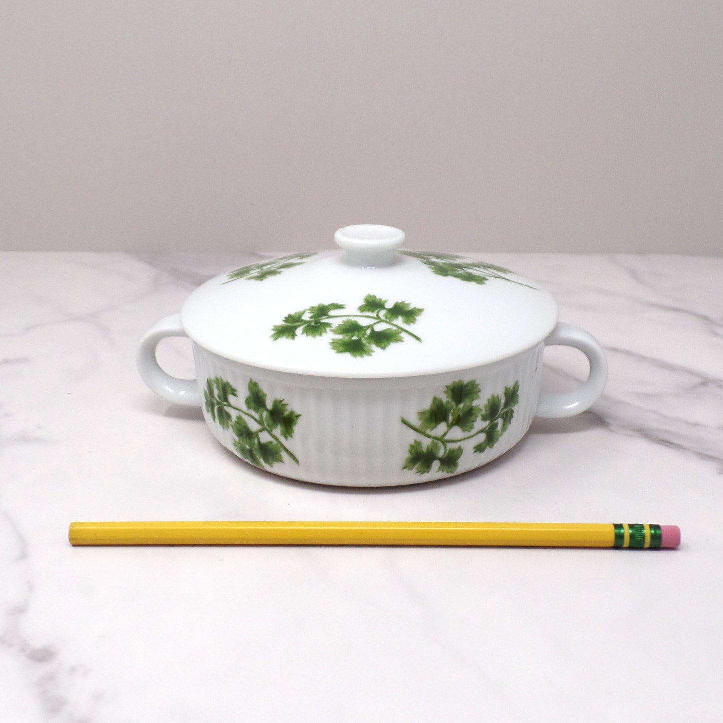 Vintage Andrea by Sadek Parsley Casserole with Lid, 12 oz, 7380R (1970s)