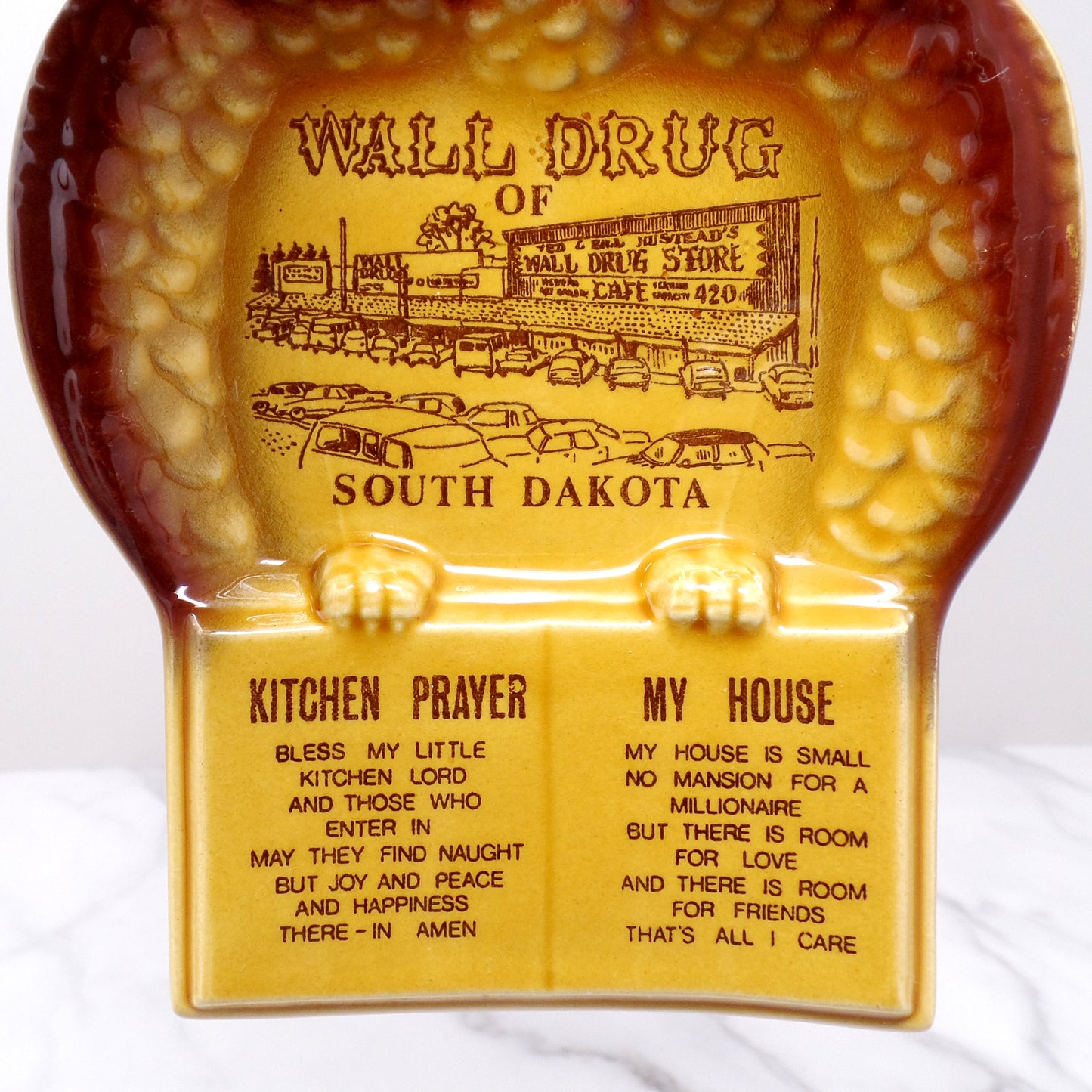 Vintage Ceramic Owl Kitchen Wall Hanging / Spoon Rest - Wall Drug of South Dakota (1970s)
