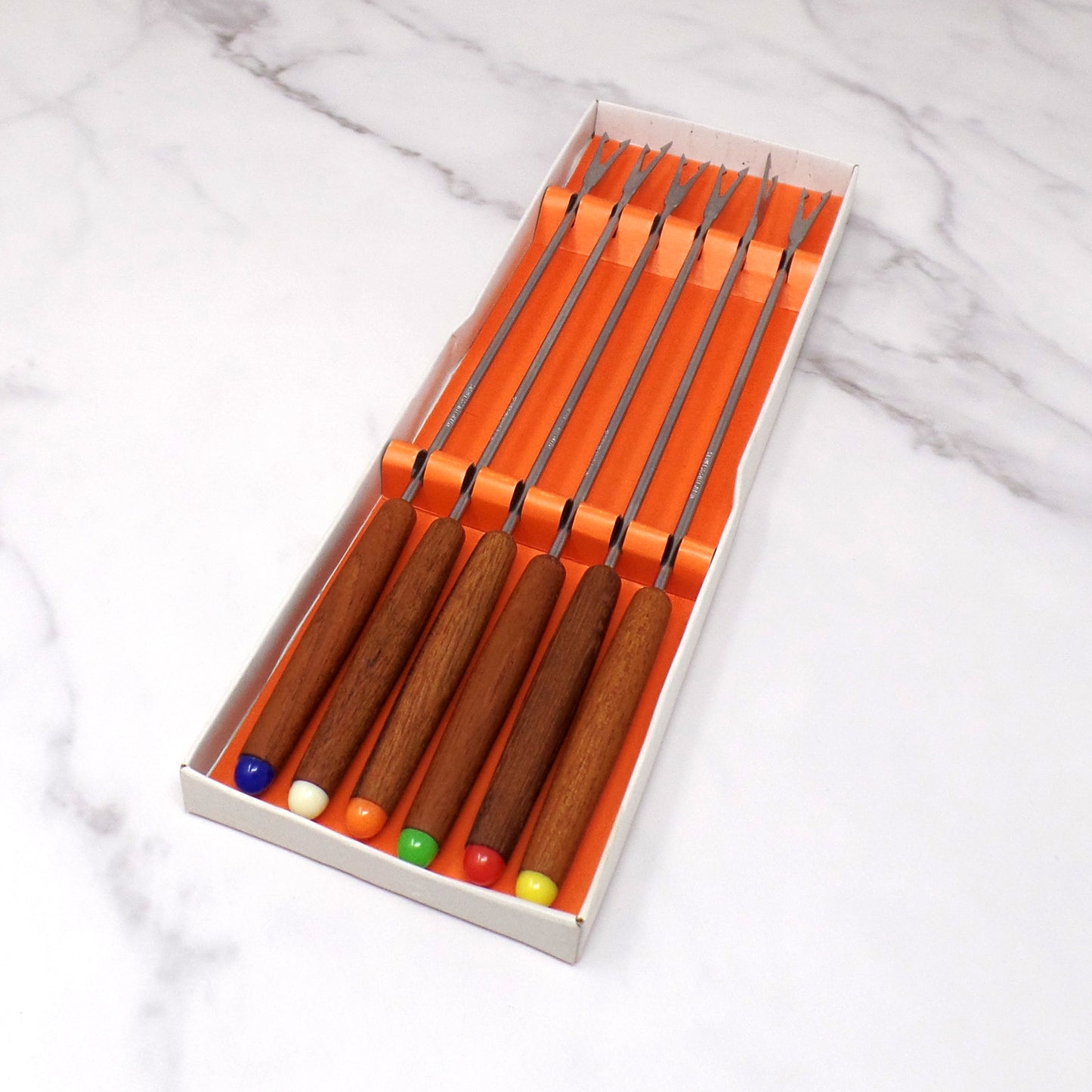 Vintage Otagiri Teak-Handled Fondue Fork Set (Model 65/13), In Original Box (1960s-1970s)