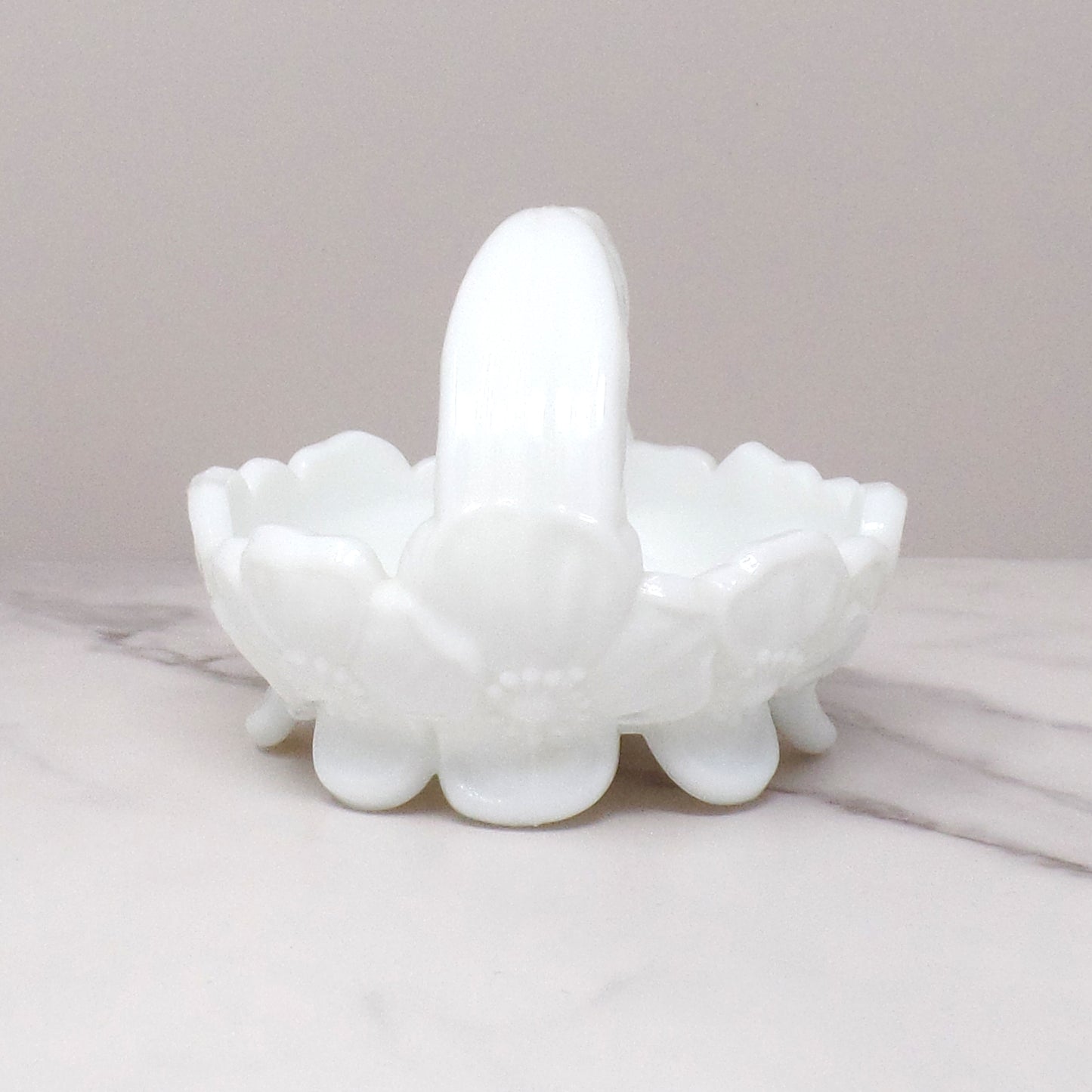 Vintage Westmoreland Milk Glass Dogwood Flower Basket / Split-Handled Candy Dish (1950-1975)