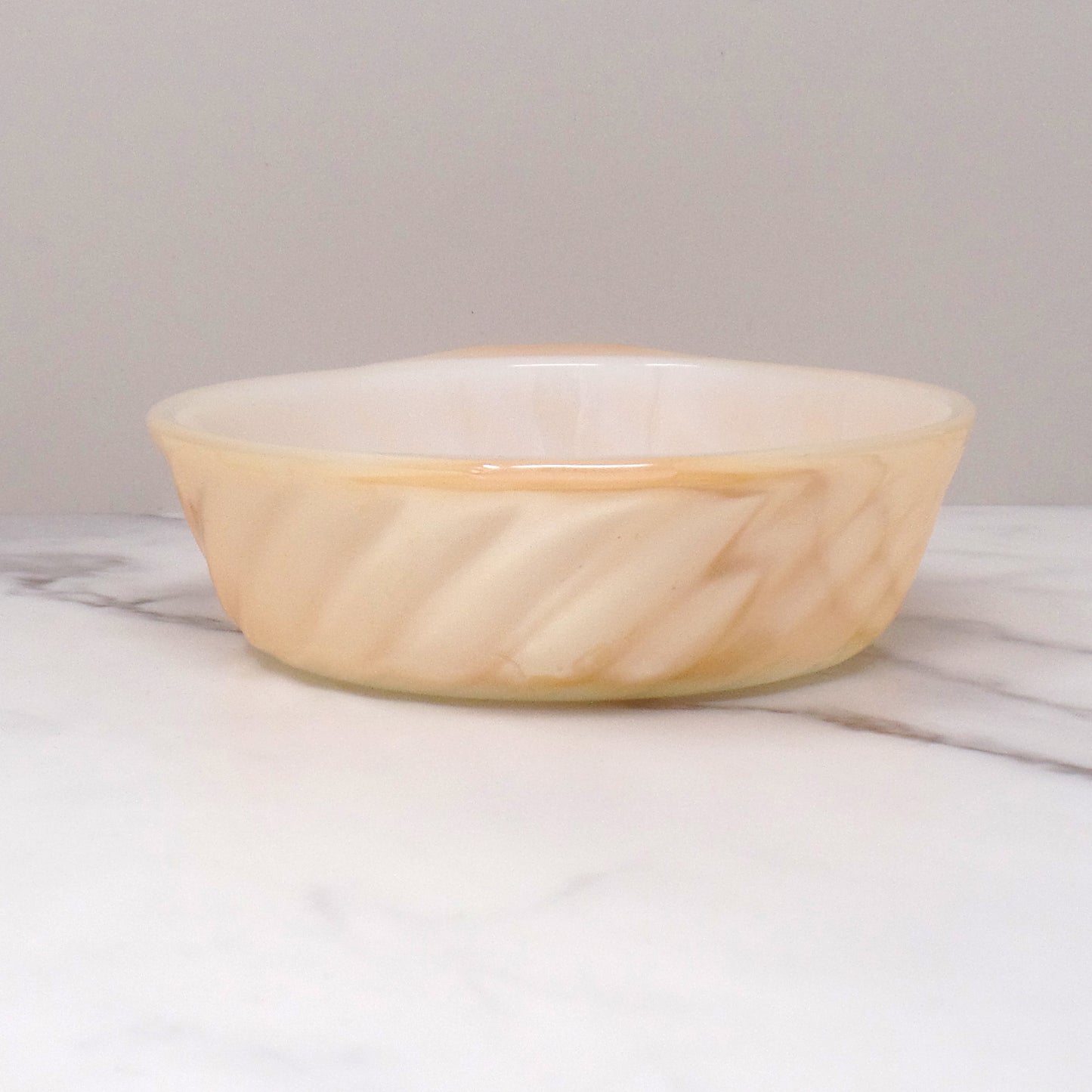 Vintage Fire King Small Individual 8 oz Casserole / Baking Dish - Peach Lustre Swirl, Set of 4 (mid-1960 - mid-1970s)