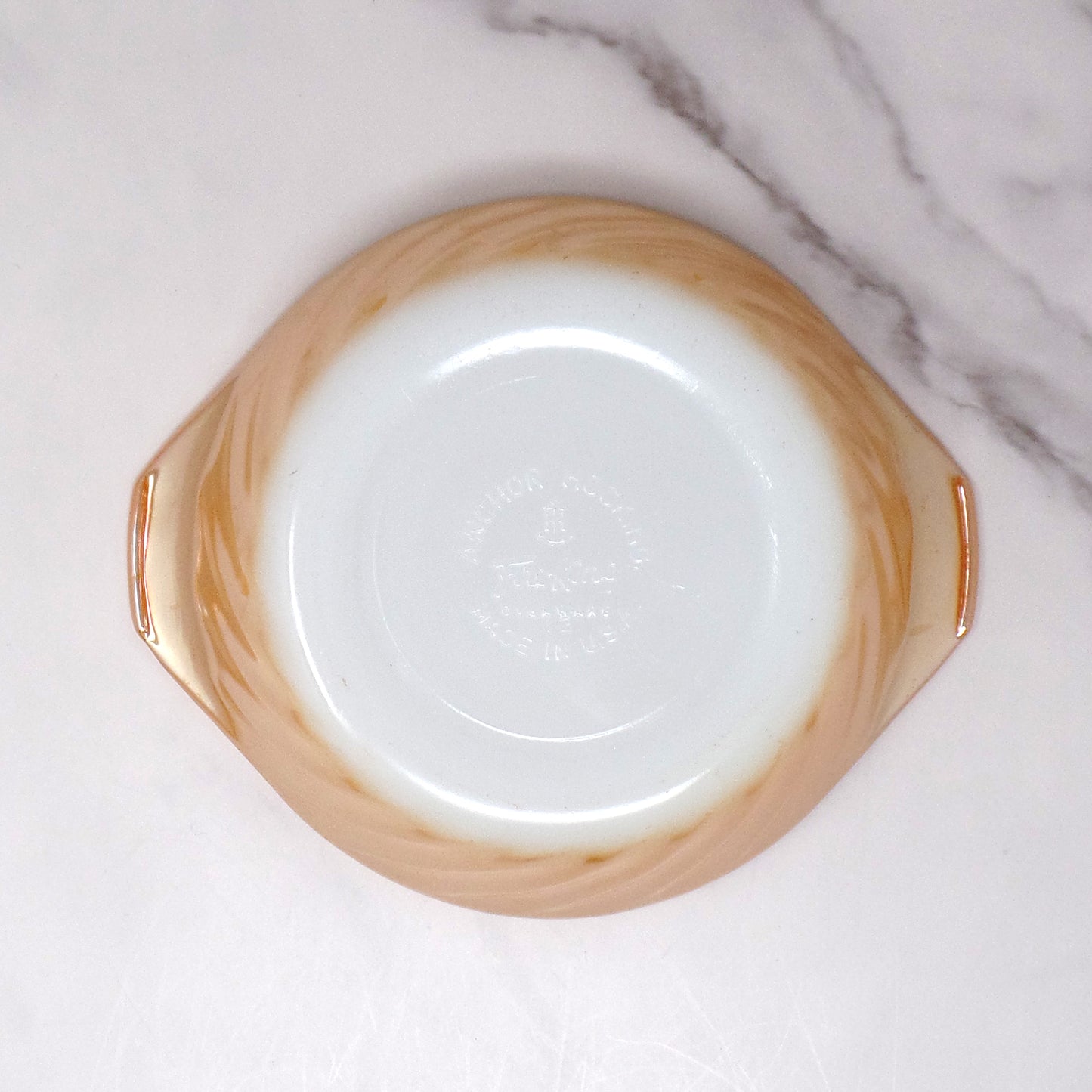 Vintage Fire King Small Individual 8 oz Casserole / Baking Dish - Peach Lustre Swirl, Set of 4 (mid-1960 - mid-1970s)