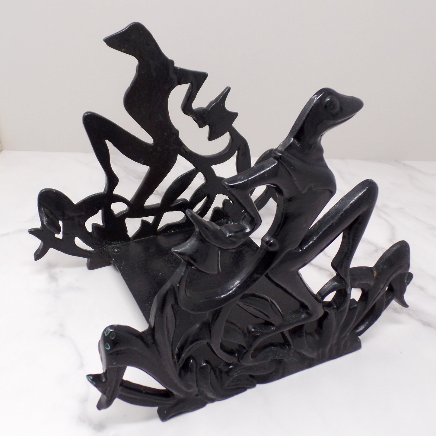 Vintage Dancing Frogs Cast Iron Art Deco Fishbowl Stand / Rack (1920s-1930s)