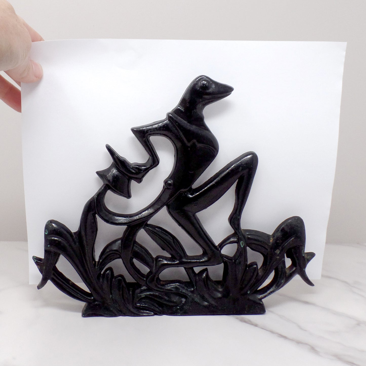 Vintage Dancing Frogs Cast Iron Art Deco Fishbowl Stand / Rack (1920s-1930s)