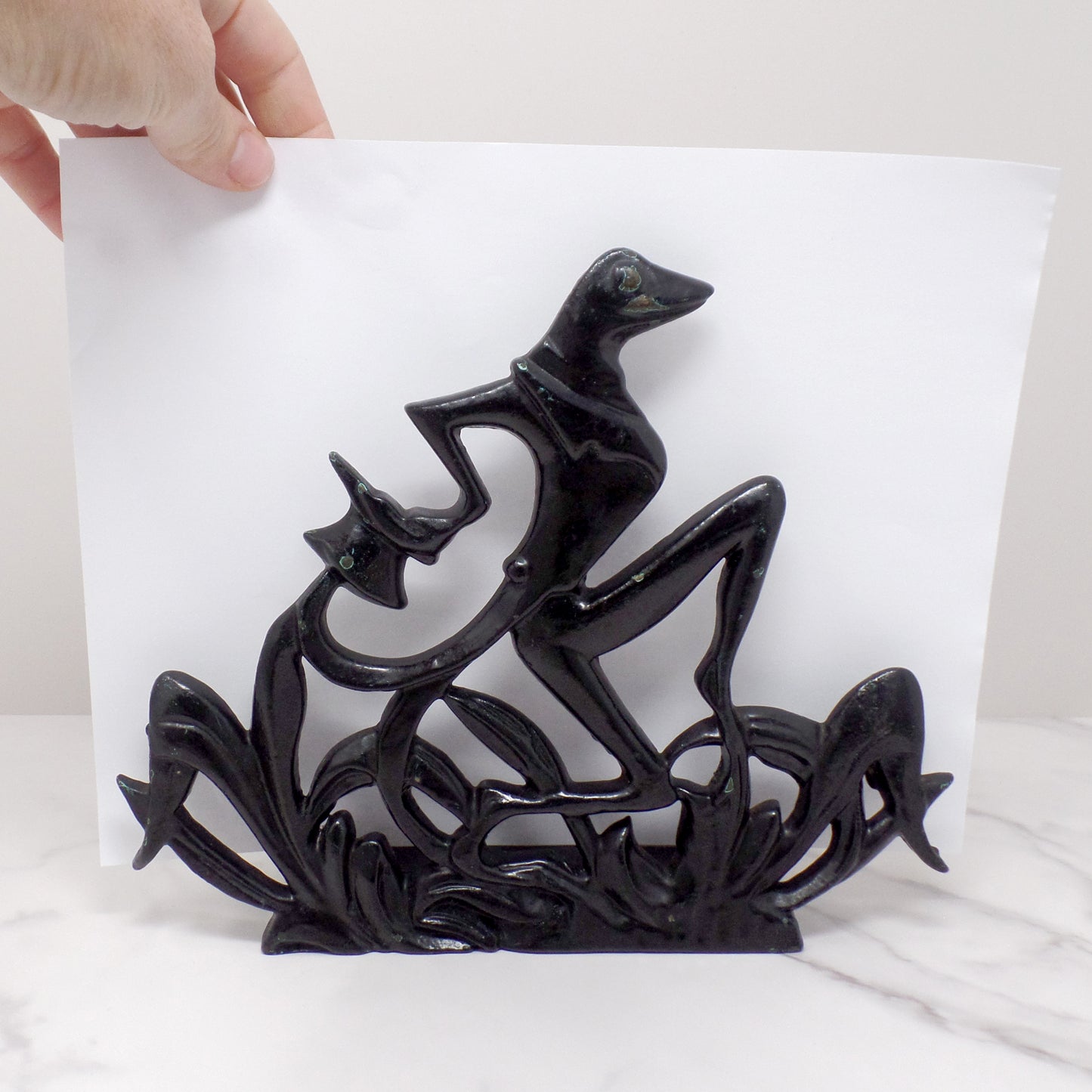 Vintage Dancing Frogs Cast Iron Art Deco Fishbowl Stand / Rack (1920s-1930s)