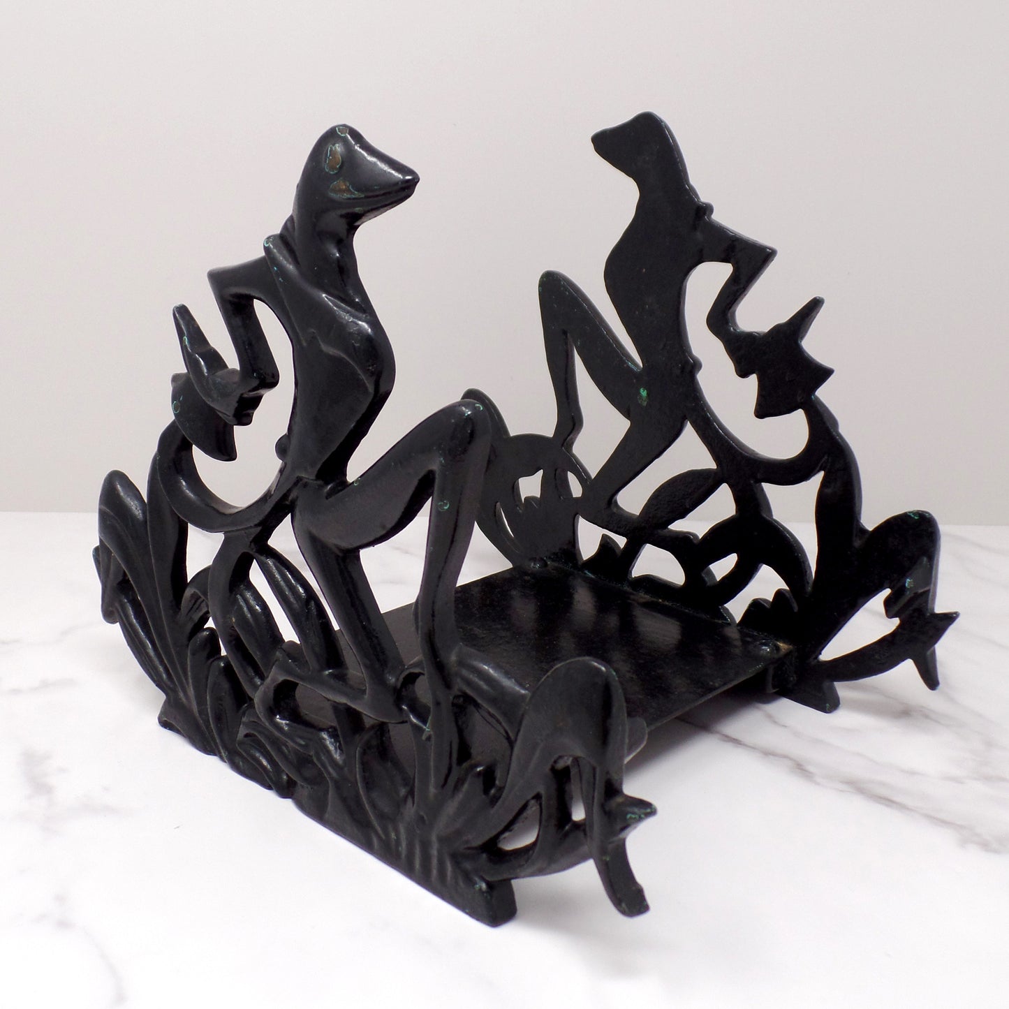 Vintage Dancing Frogs Cast Iron Art Deco Fishbowl Stand / Rack (1920s-1930s)