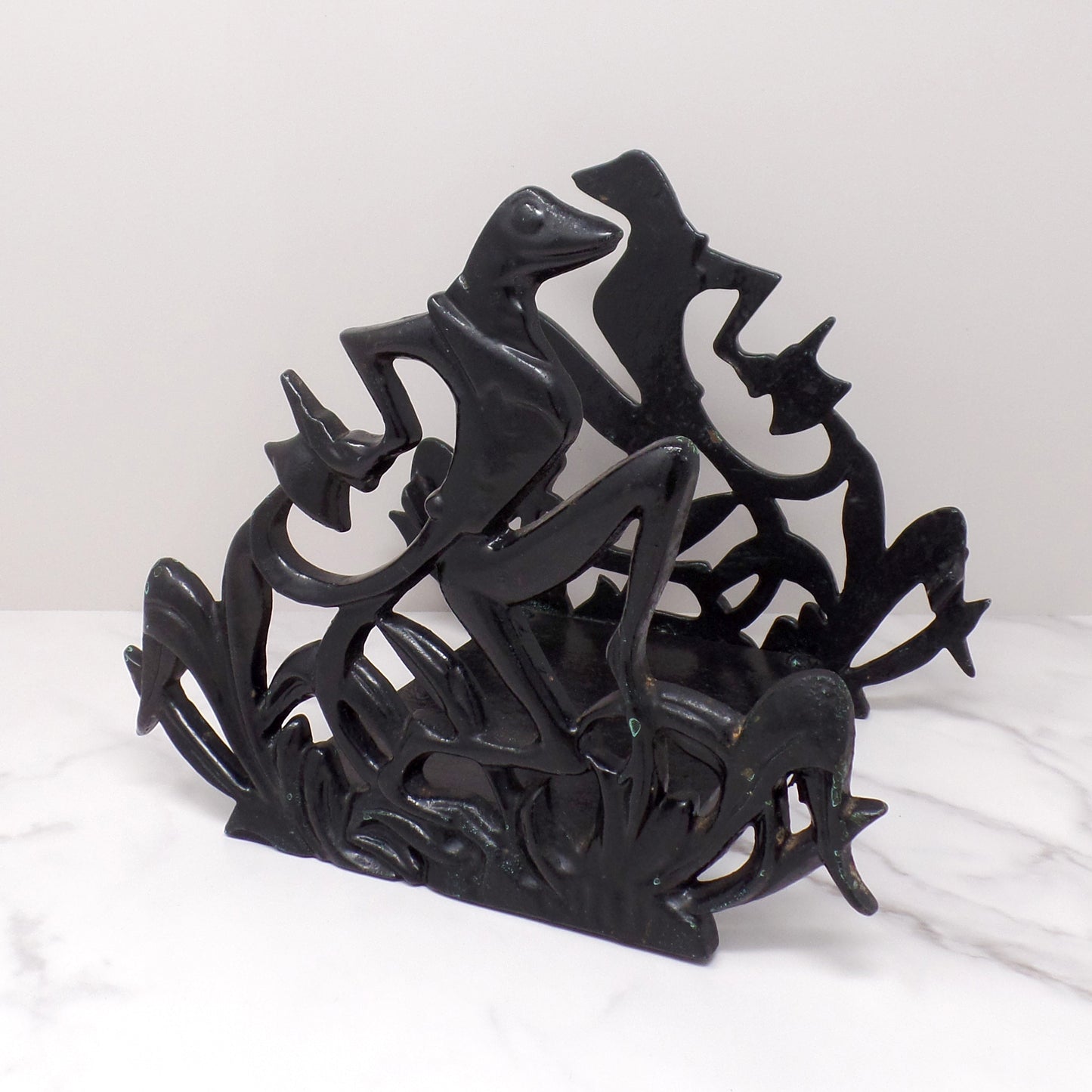 Vintage Dancing Frogs Cast Iron Art Deco Fishbowl Stand / Rack (1920s-1930s)