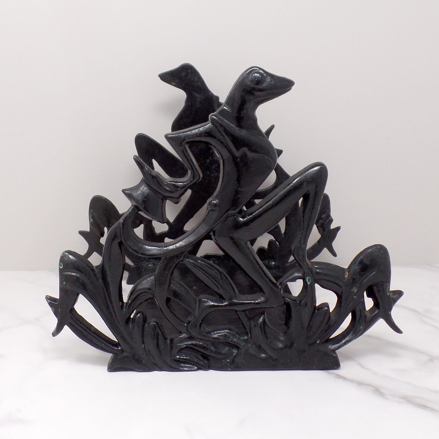 Vintage Dancing Frogs Cast Iron Art Deco Fishbowl Stand / Rack (1920s-1930s)