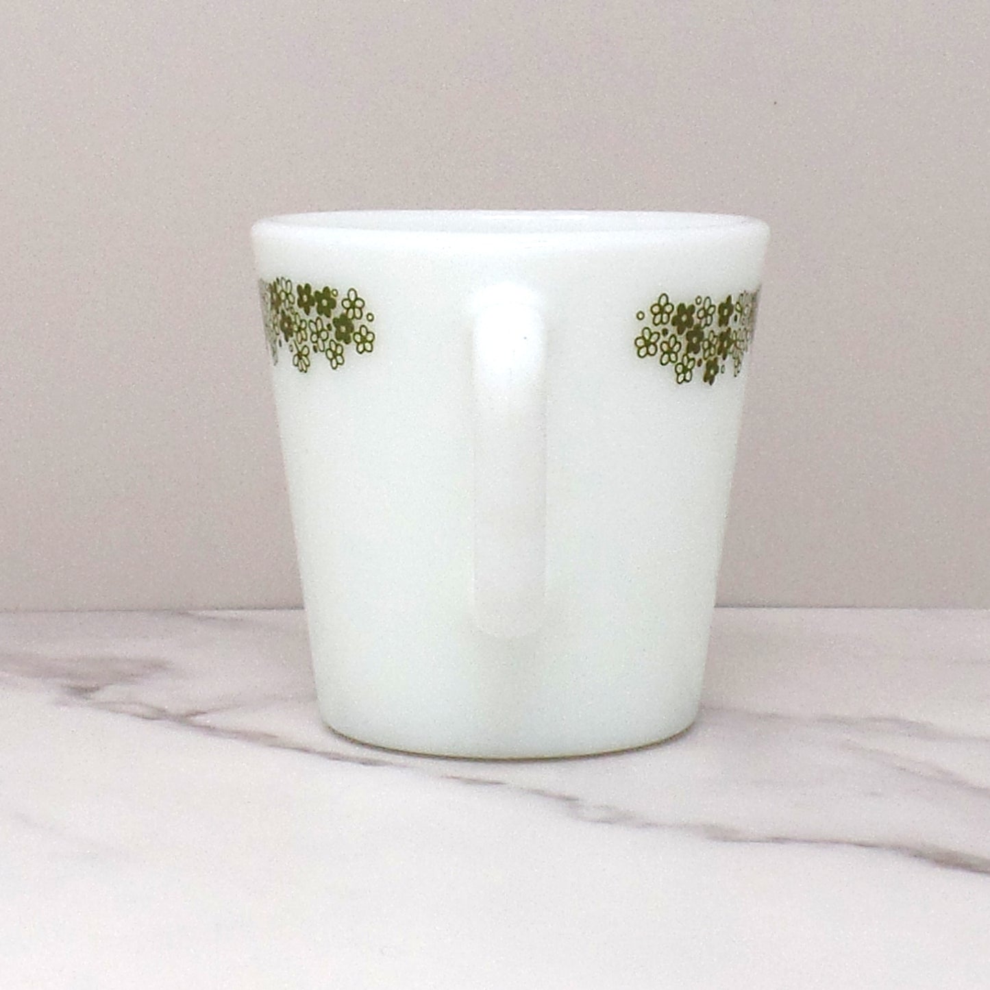 Vintage Pyrex 1410 Diagonal Handle Coffee Mug, Spring Blossom Green (1970s)
