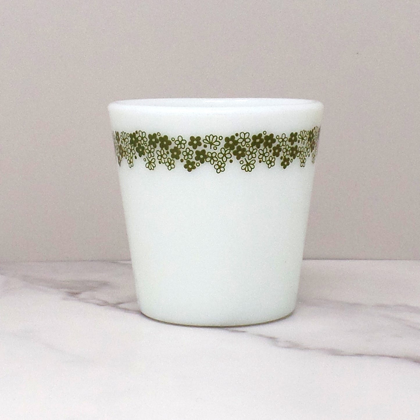 Vintage Pyrex 1410 Diagonal Handle Coffee Mug, Spring Blossom Green (1970s)