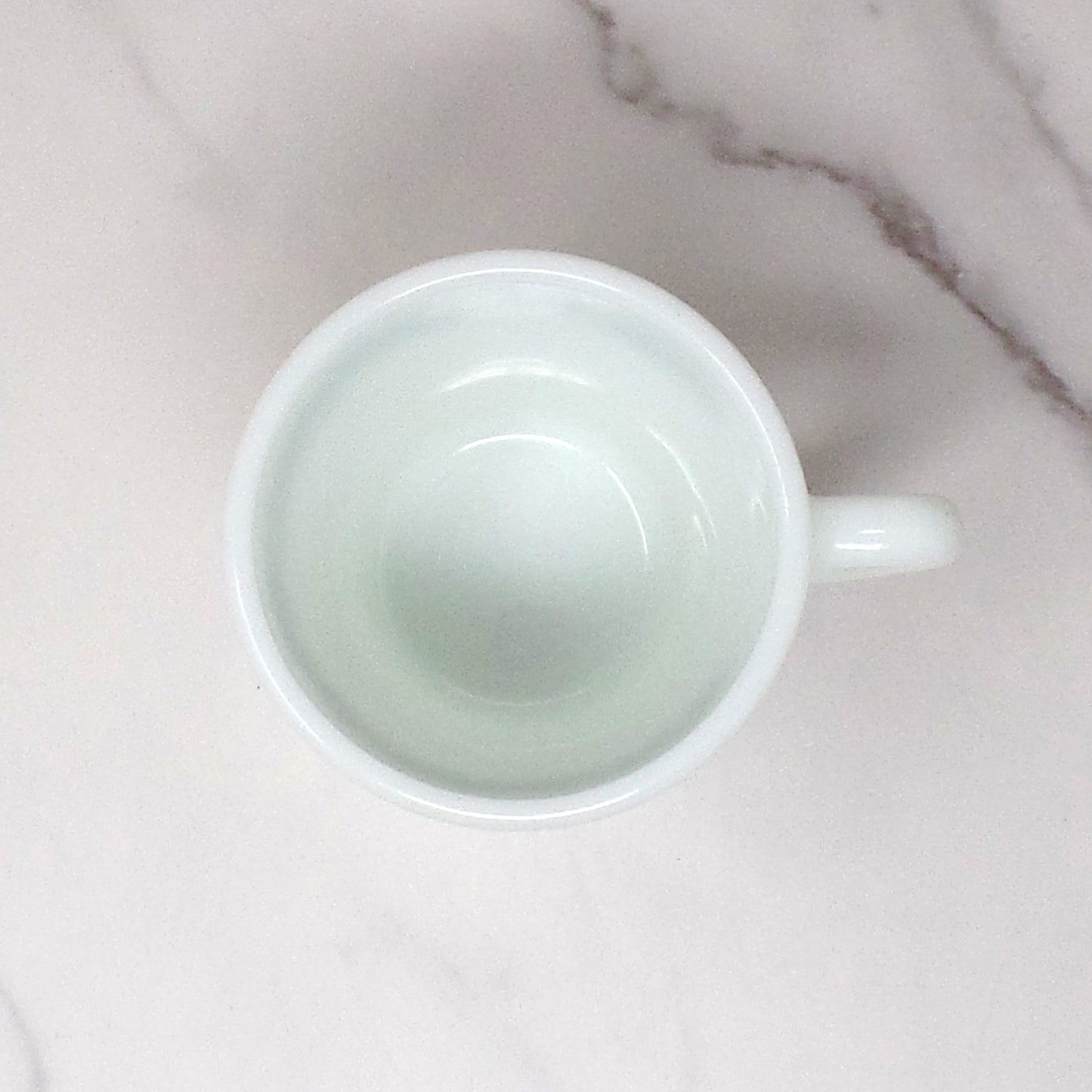 Vintage Pyrex 1410 Diagonal Handle Coffee Mug, Spring Blossom Green (1970s)