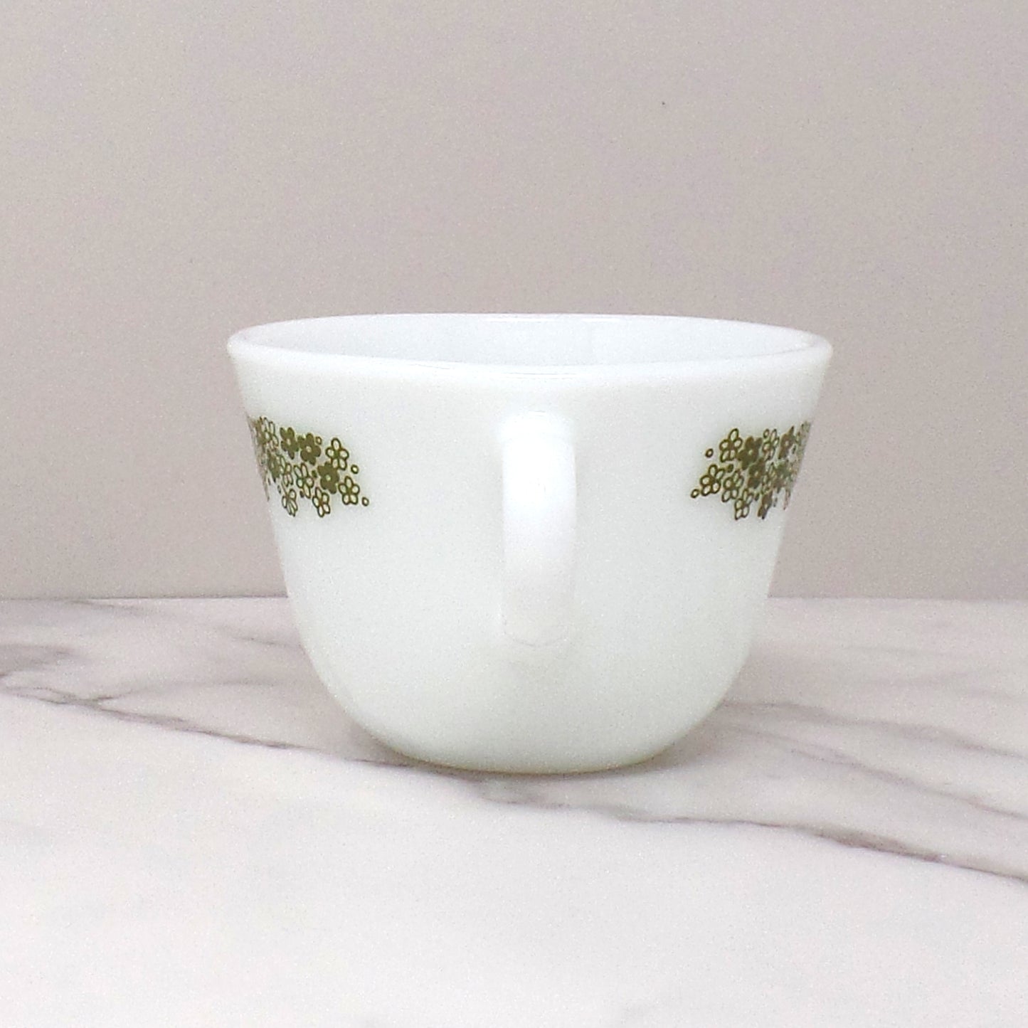 Vintage Pyrex C-Handle Coffee Mug / Tea Cup, Spring Blossom Green (1970s)
