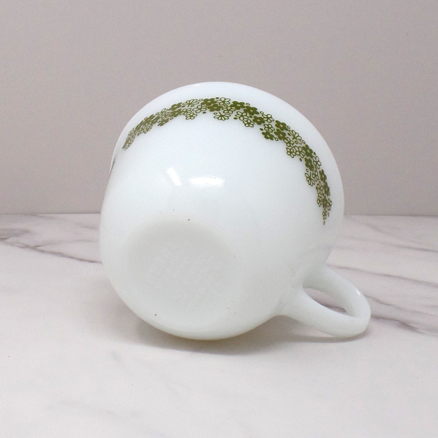 Vintage Pyrex C-Handle Coffee Mug / Tea Cup, Spring Blossom Green (1970s)