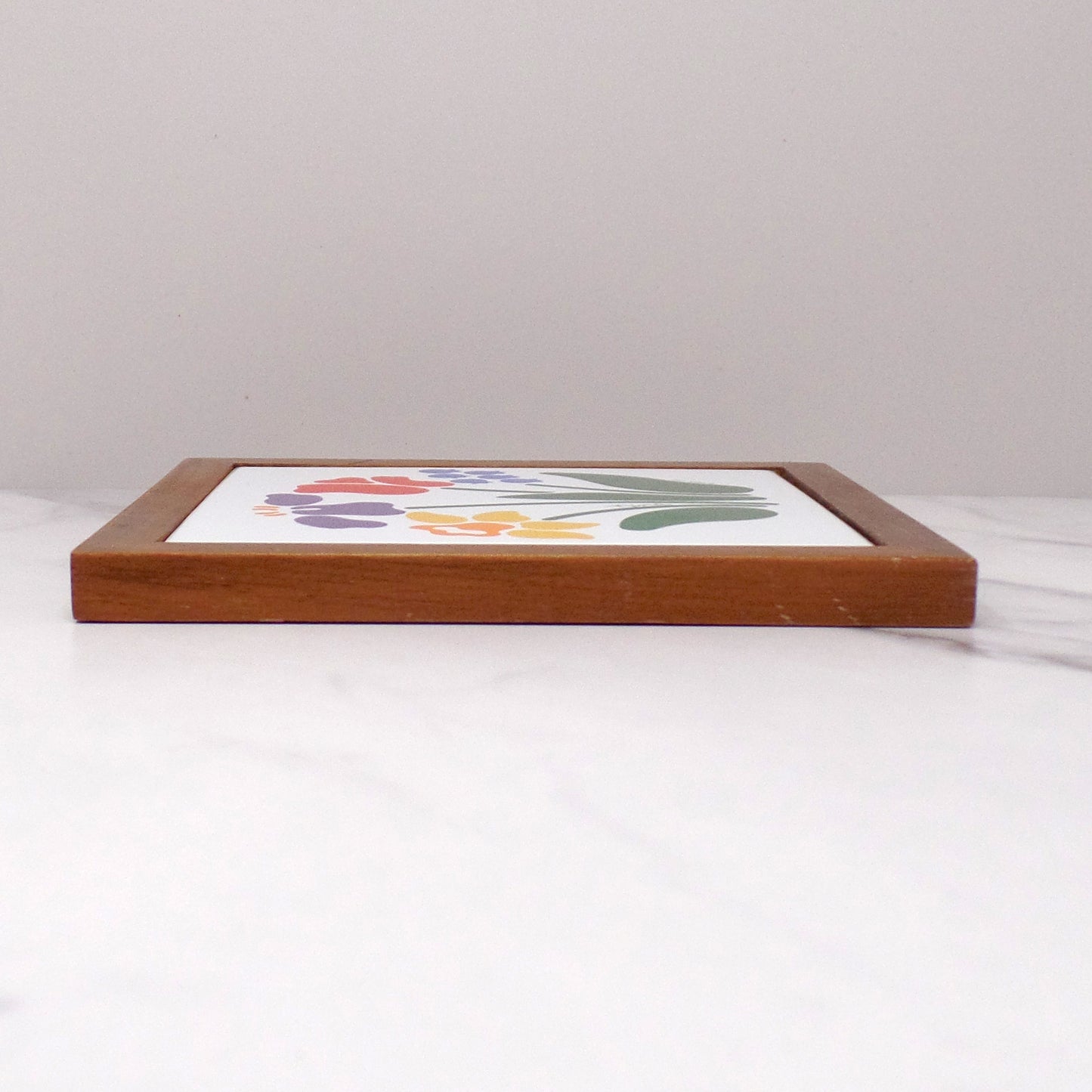 Vintage Nina Floral Trivet / Wall Hanging, Ceramic and Wood, CHD (1984)