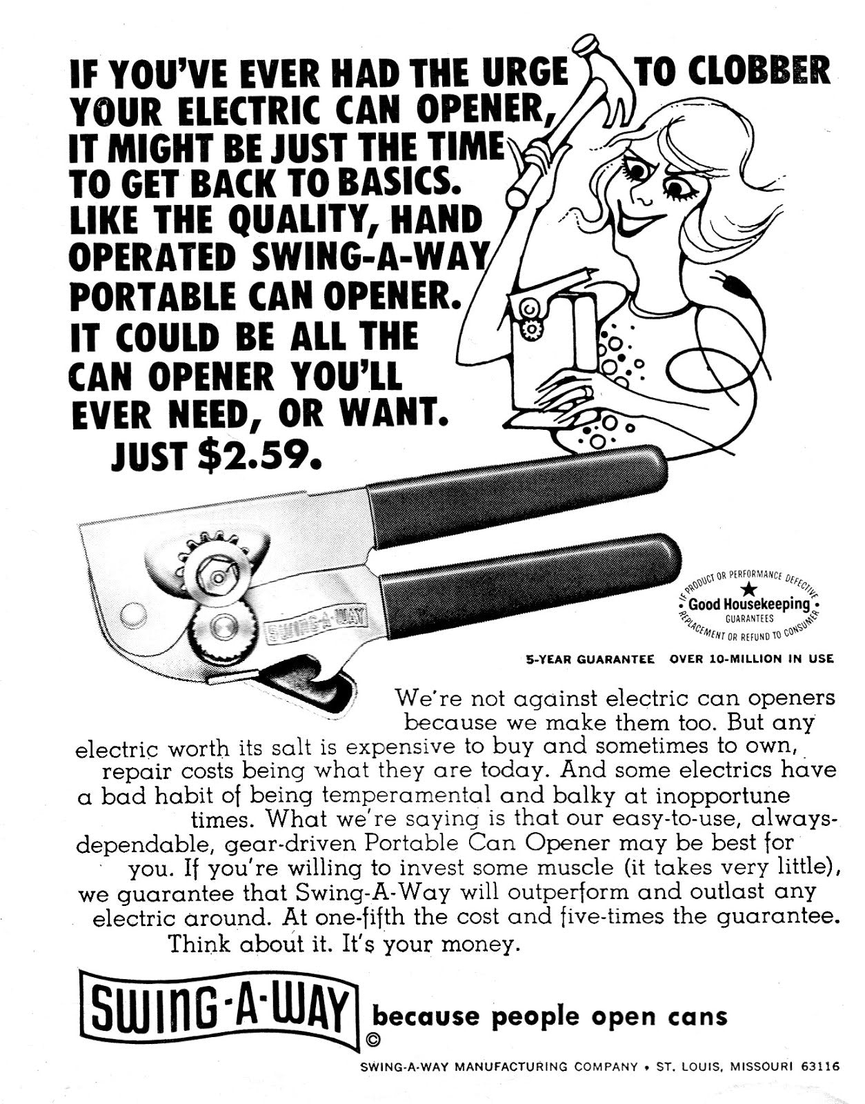 Vintage Swing-A-Way #407 Manual Can Opener with Brown Handles