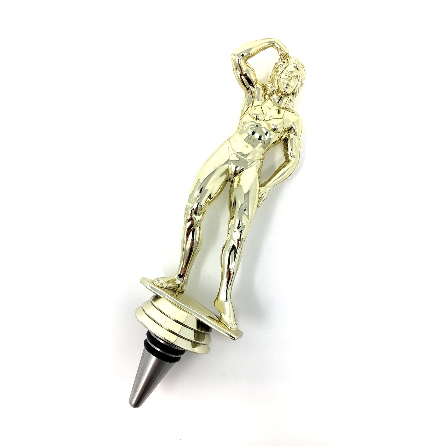 Female Body Builder Trophy Wine Bottle Stopper with Stainless Steel Base