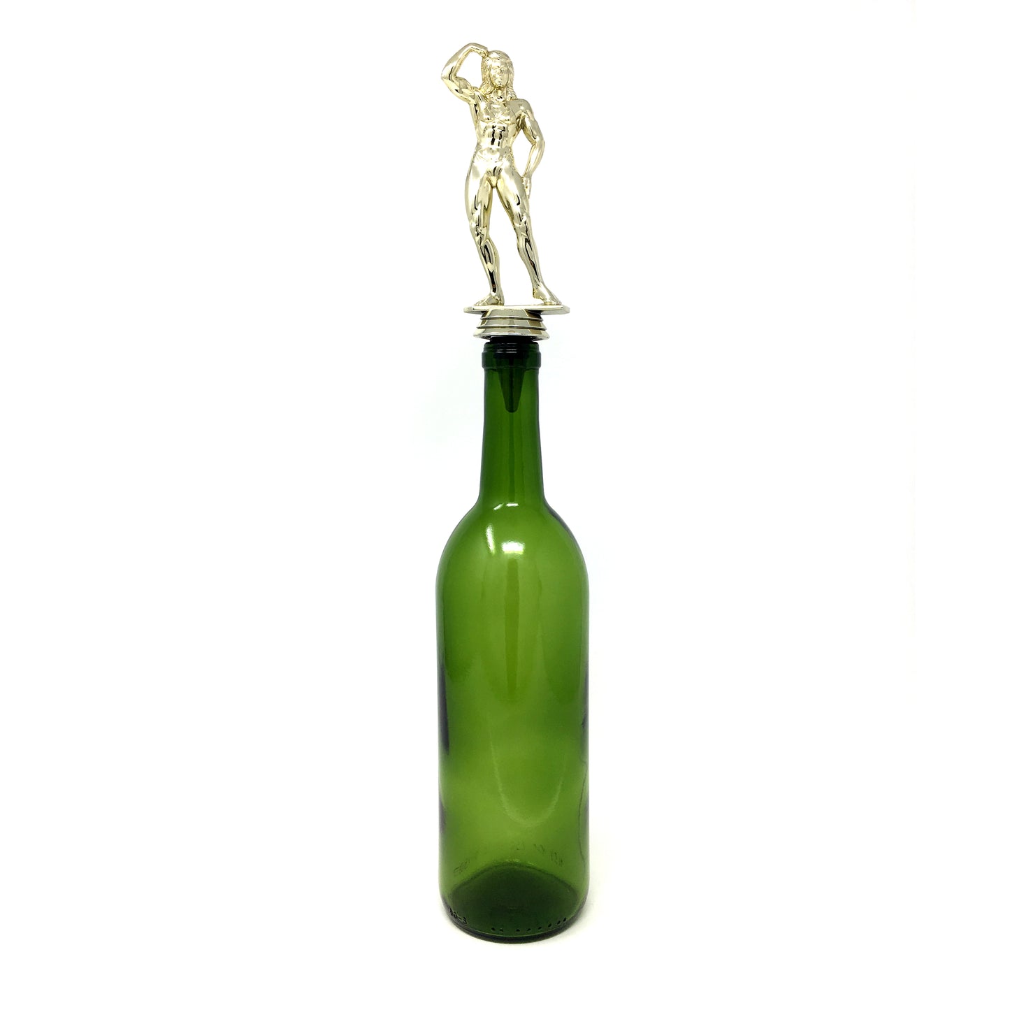 Female Body Builder Trophy Wine Bottle Stopper with Stainless Steel Base