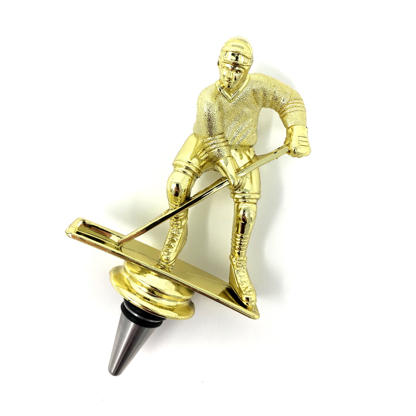 Hockey Trophy Wine Bottle Stopper with Stainless Steel Base