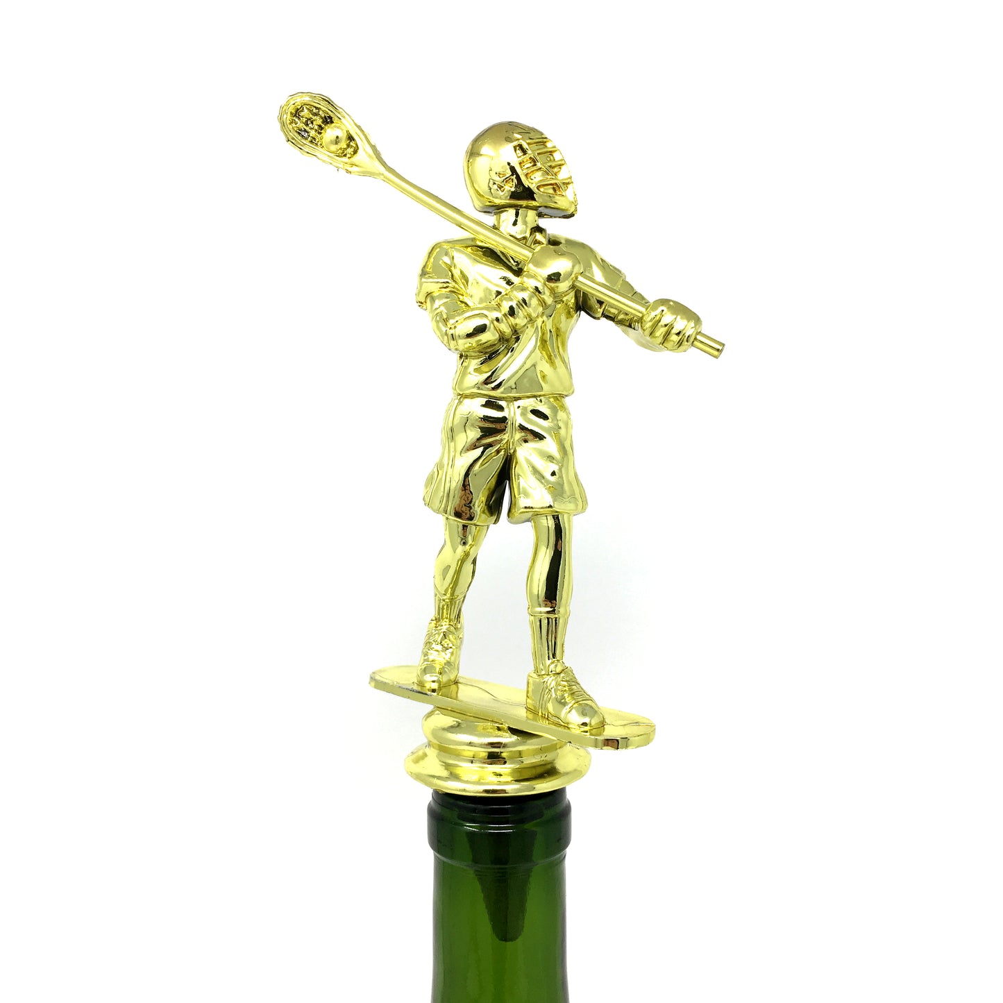 Lacrosse Trophy Wine Bottle Stopper with Stainless Steel Base