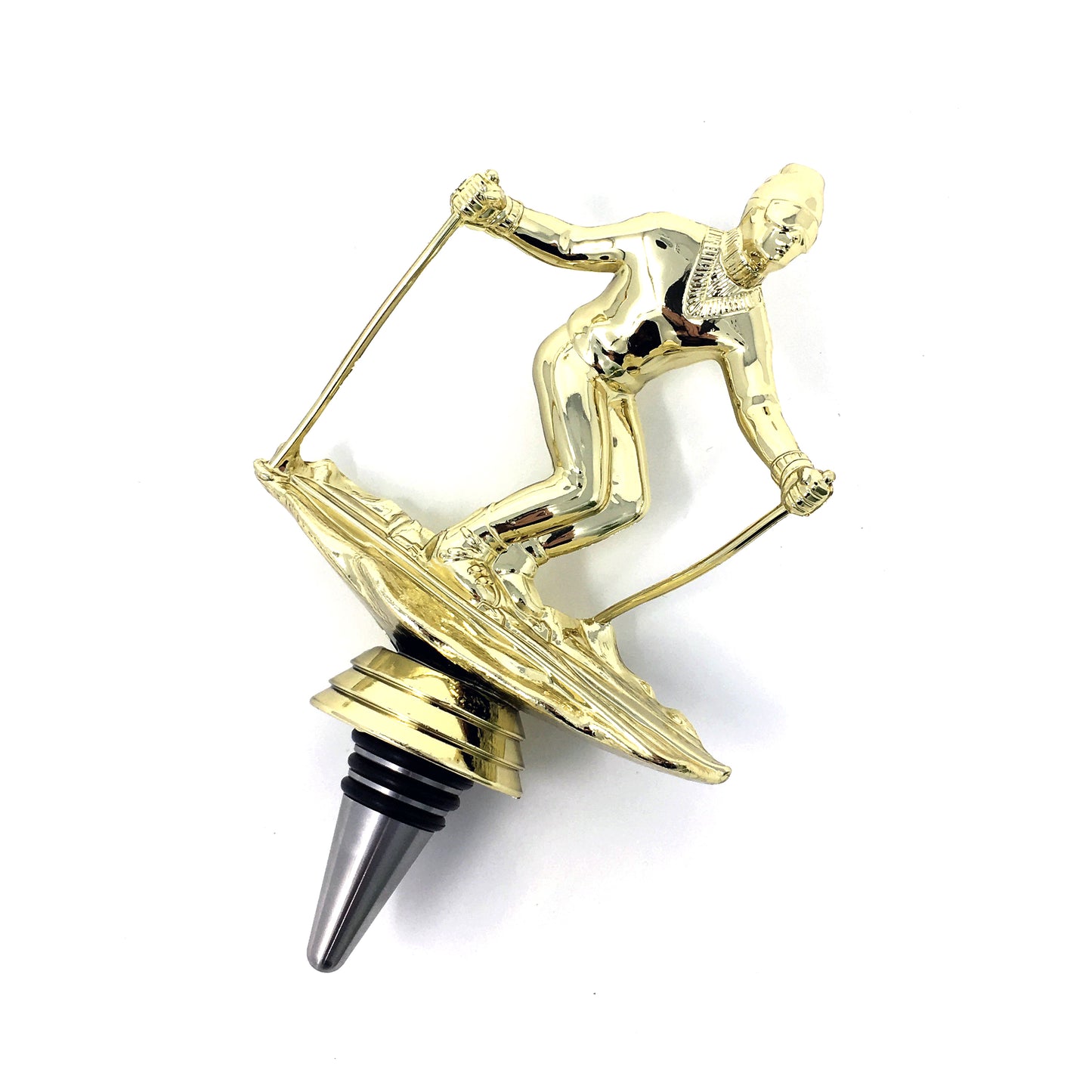 Skiing Trophy Wine Bottle Stopper with Stainless Steel Base