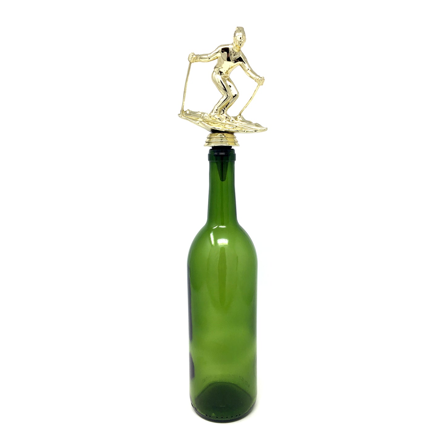 Skiing Trophy Wine Bottle Stopper with Stainless Steel Base