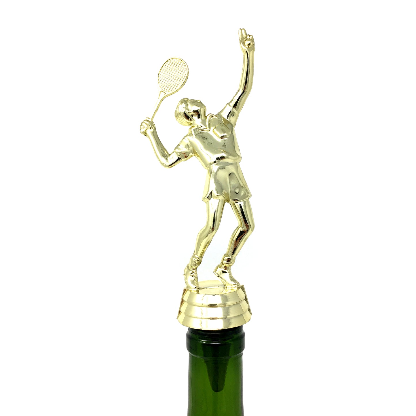 Tennis Trophy Wine Bottle Stopper with Stainless Steel Base