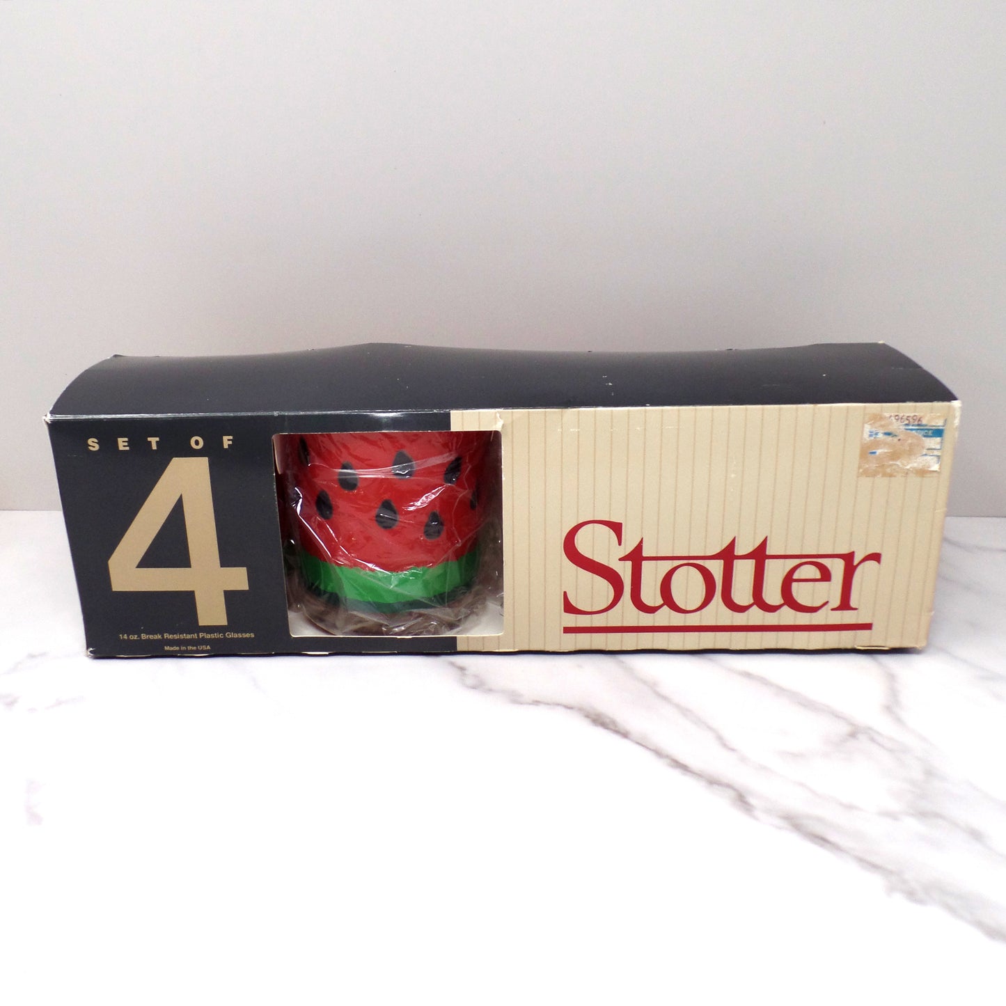 Vintage Acrylic Stotter Watermelon Tumblers, set of 4, In Original Box (1980s)