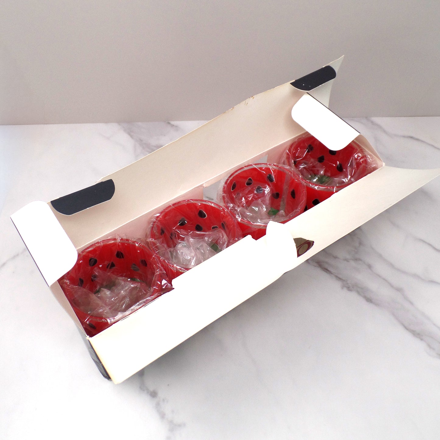 Vintage Acrylic Stotter Watermelon Tumblers, set of 4, In Original Box (1980s)