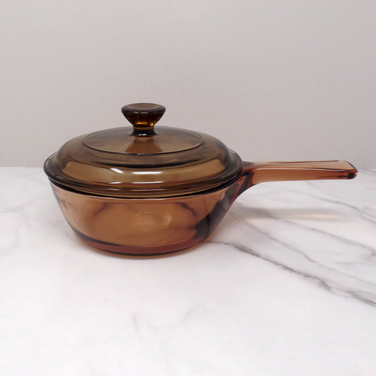 Vintage Corning Visions, 1 Pint Saucepan with Lid, Amber (1984-93)