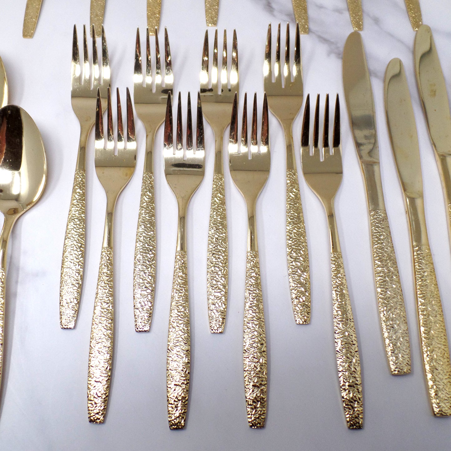 Vintage Lifetime Cutlery Gold Plated Stainless Steel Flatware, 50 Piece Service for 8 (1970s)