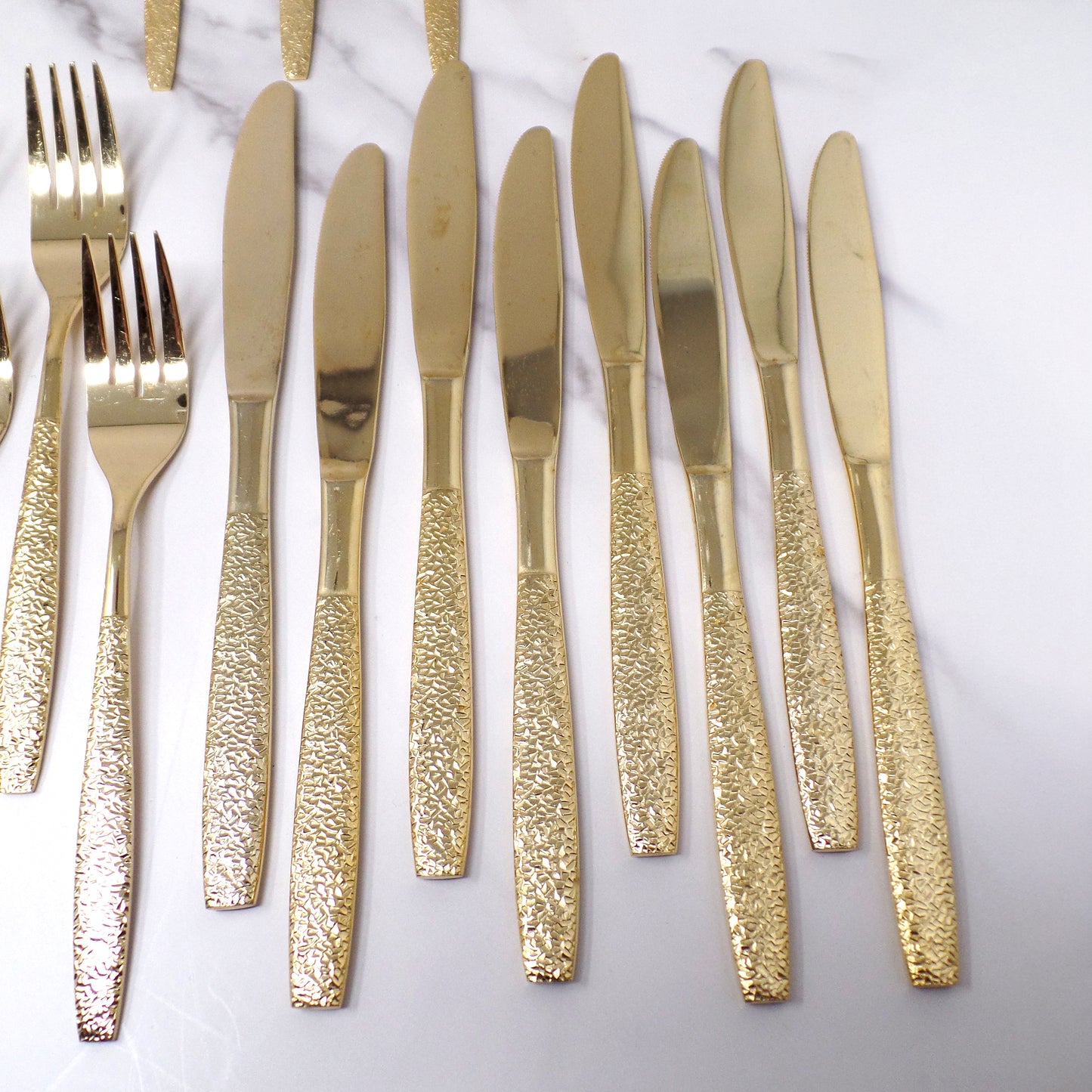Vintage Lifetime Cutlery Gold Plated Stainless Steel Flatware, 50 Piece Service for 8 (1970s)