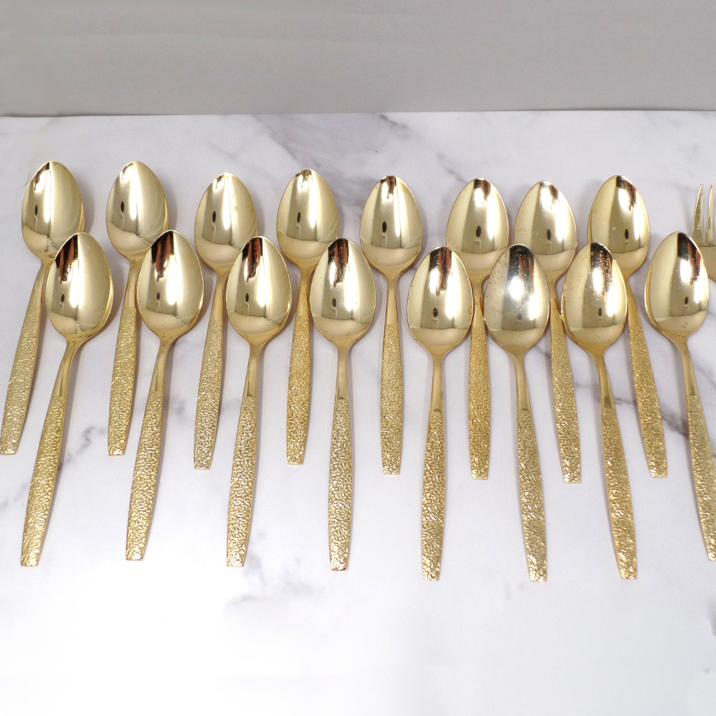 Vintage Lifetime Cutlery Gold Plated Stainless Steel Flatware, 50 Piece Service for 8 (1970s)