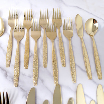 Vintage Lifetime Cutlery Gold Plated Stainless Steel Flatware, 50 Piece Service for 8 (1970s)