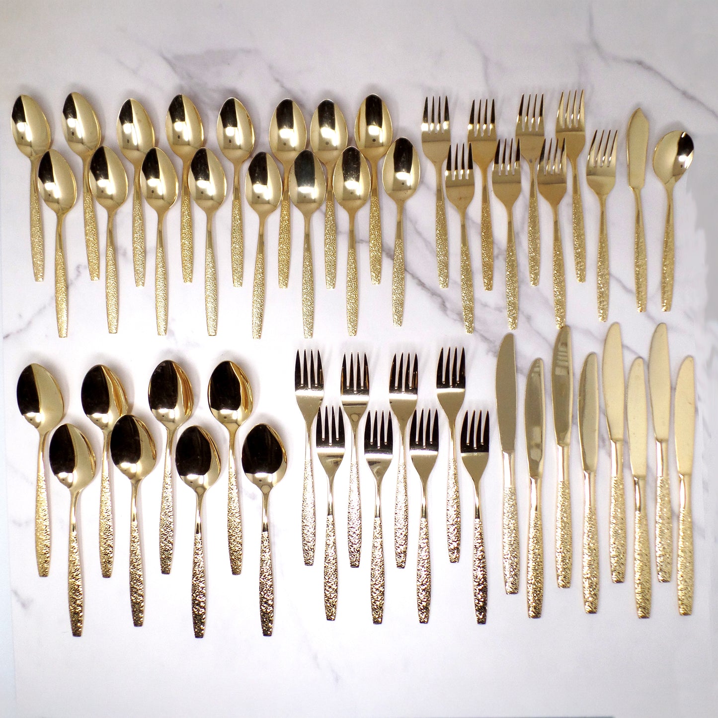 Vintage Lifetime Cutlery Gold Plated Stainless Steel Flatware, 50 Piece Service for 8 (1970s)