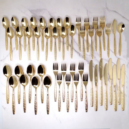 Vintage Lifetime Cutlery Gold Plated Stainless Steel Flatware, 50 Piece Service for 8 (1970s)