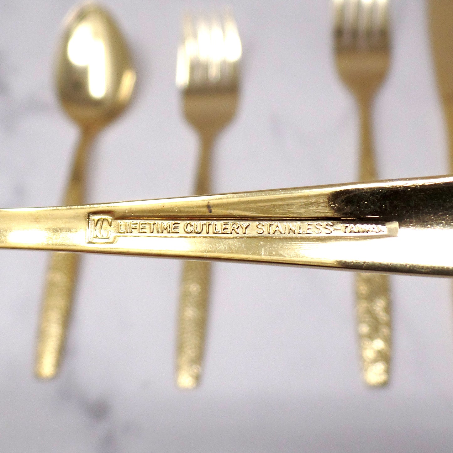 Vintage Lifetime Cutlery Gold Plated Stainless Steel Flatware, 50 Piece Service for 8 (1970s)